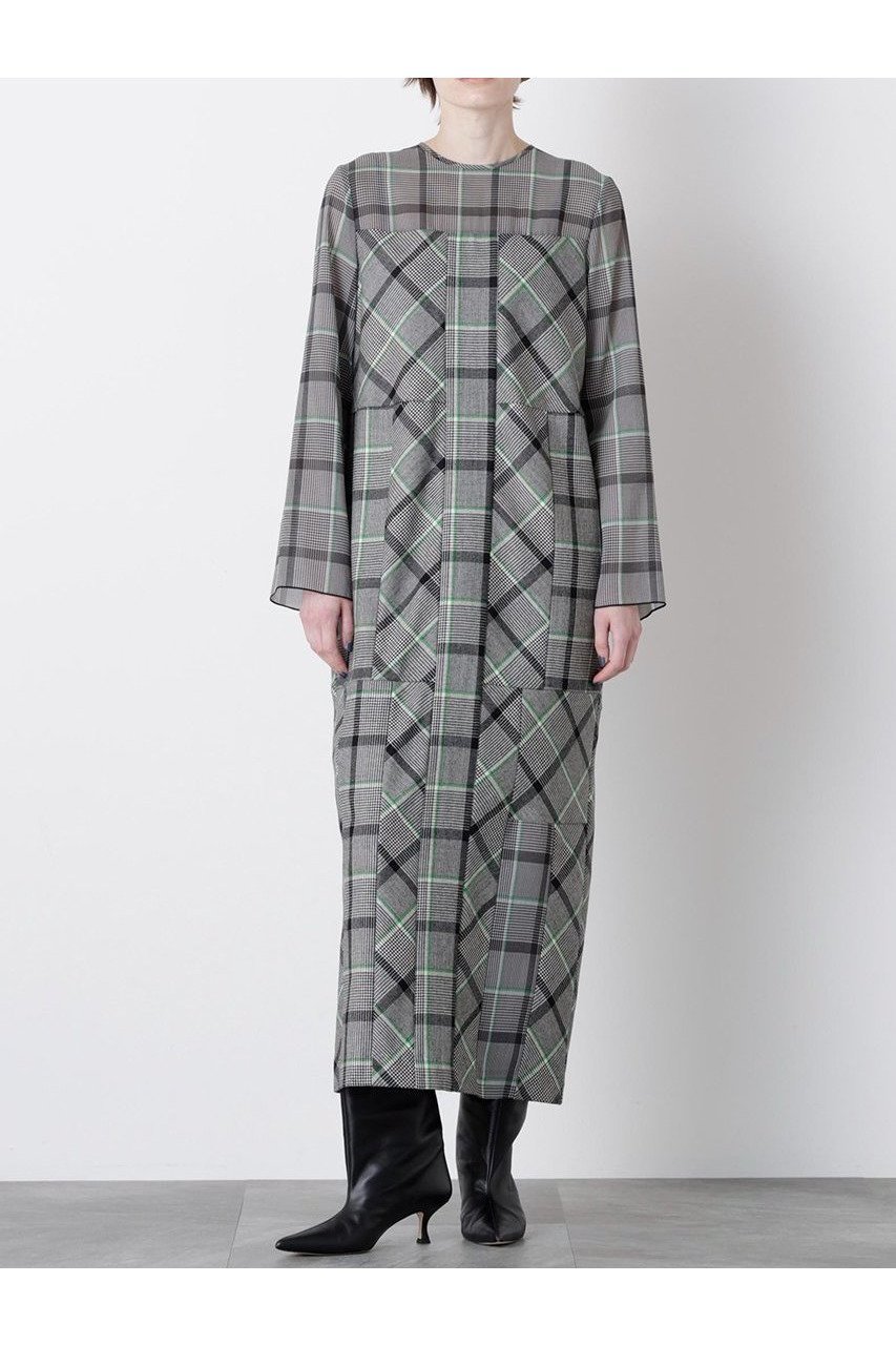 【ヒューエルミュージアム/hueLe Museum】の【STUMBLY】Sheer Combination Pattern Dress 人気、トレンドファッション・服の通販 founy(ファニー) 　ファッション　Fashion　レディースファッション　Fashion for Women　ワンピース　Dresses　フォーマル・パーティードレス・結婚式用ドレス　Elegant & Casual Dresses　チュニック　Tunic Tops & Dresses　2025年　2025　2025-2026秋冬・A/W　Autumn/Winter 2025–26 AW25–26　チェック　Check, Plaid, Tartan　チュニック　Tunic, Long Top　ドレス　Dress, One-Piece　パッチワーク　Patchwork, Mixed Fabric　プリント　Print, Printed Pattern　ランダム　Random, Irregular　ロング　Long, Long-Length　無地　Plain, Solid Color　A/W・秋冬　Autumn/Winter　 other-1|ID: prp329100004640129 ipo3291000000033449886