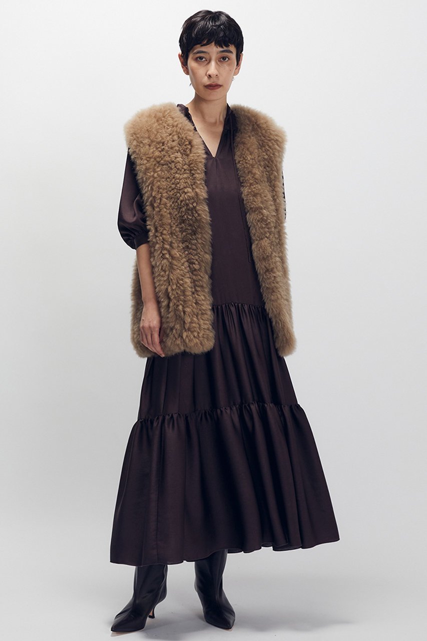 【プルミエ アロンディスモン/1er Arrondissement】のサテンティアードワンピース 人気、トレンドファッション・服の通販 founy(ファニー) 　ファッション　Fashion　レディースファッション　Fashion for Women　ワンピース　Dresses　チュニック　Tunic Tops & Dresses　ギャザー　Gathered, Ruffled　サテン　Satin, Glossy Fabric　チュニック　Tunic, Long Top　ティアードワンピース　Tiered Dress, Flared Dress　ドレープ　Drape, Draping Fabric　フェミニン　Feminine, Girly　リラックス　Relax, Relaxed Fit　ロング　Long, Long-Length　エレガント 上品　Elegant　秋　Autumn　 other-1|ID: prp329100004640136 ipo3291000000035798158