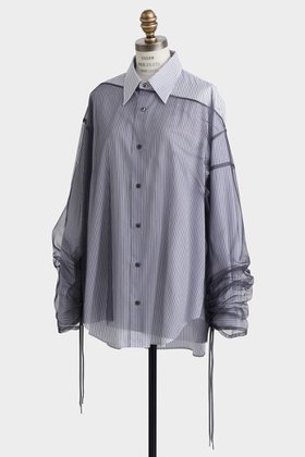 【ヒューエルミュージアム/hueLe Museum】の【STUMBLY】Sheer Organdy Combi Shirts 人気、トレンドファッション・服の通販 founy(ファニー) ファッション Fashion レディースファッション Fashion for Women トップス・カットソー Cut & Sew Tops シャツ・ブラウス・オフィスカジュアル Elegant Blouses & Button-Ups スピンドル Spindle, Drawcord スリーブ Sleeve, Long Sleeve / Short Sleeve チュール Tulip, Tulip Motif ドレス Dress, One-Piece マニッシュ Mannish, Boyish メンズ Men's, Menswear ロング Long, Long-Length |ID:prp329100004640145