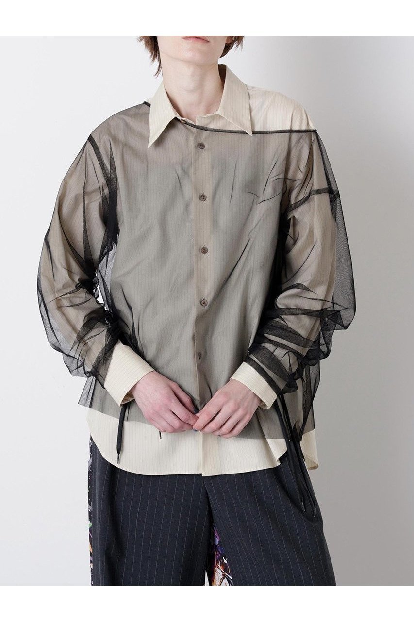【ヒューエルミュージアム/hueLe Museum】の【STUMBLY】Sheer Organdy Combi Shirts インテリア・キッズ・メンズ・レディースファッション・服の通販 founy(ファニー) 　ファッション　Fashion　レディースファッション　Fashion for Women　トップス・カットソー　Cut & Sew Tops　シャツ・ブラウス・オフィスカジュアル　Elegant Blouses & Button-Ups　2025年　2025　2025-2026秋冬・A/W　Autumn/Winter 2025–26 AW25–26　スピンドル　Spindle, Drawcord　スリーブ　Sleeve, Long Sleeve / Short Sleeve　チュール　Tulip, Tulip Motif　ドレス　Dress, One-Piece　マニッシュ　Mannish, Boyish　メンズ　Men's, Menswear　ロング　Long, Long-Length　A/W・秋冬　Autumn/Winter　ベージュ|ID: prp329100004640145 ipo3291000000033450006