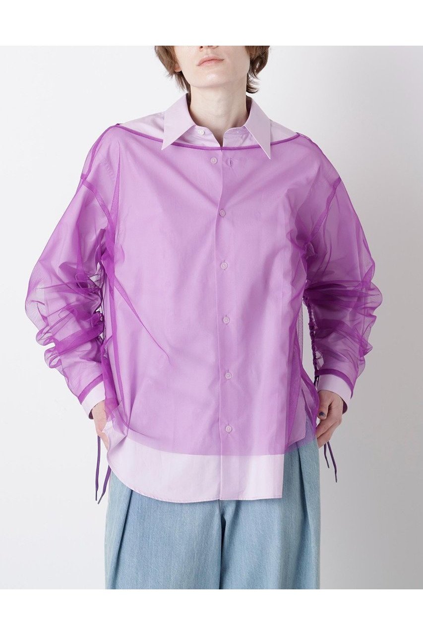 【ヒューエルミュージアム/hueLe Museum】の【STUMBLY】Sheer Organdy Combi Shirts インテリア・キッズ・メンズ・レディースファッション・服の通販 founy(ファニー) 　ファッション　Fashion　レディースファッション　Fashion for Women　トップス・カットソー　Cut & Sew Tops　シャツ・ブラウス・オフィスカジュアル　Elegant Blouses & Button-Ups　2025年　2025　2025-2026秋冬・A/W　Autumn/Winter 2025–26 AW25–26　スピンドル　Spindle, Drawcord　スリーブ　Sleeve, Long Sleeve / Short Sleeve　チュール　Tulip, Tulip Motif　ドレス　Dress, One-Piece　マニッシュ　Mannish, Boyish　メンズ　Men's, Menswear　ロング　Long, Long-Length　A/W・秋冬　Autumn/Winter　パープル|ID: prp329100004640145 ipo3291000000033450007
