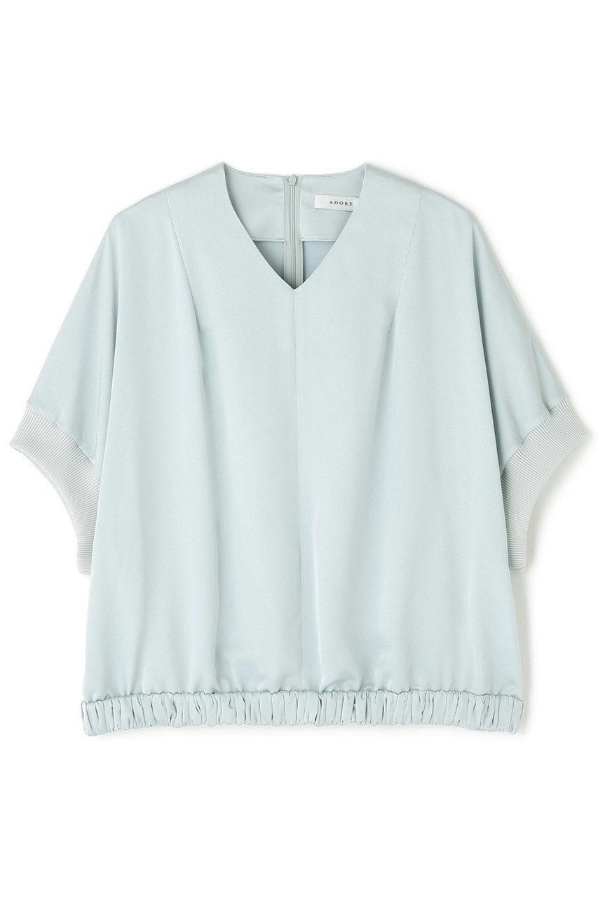 【アドーア/ADORE】のダルサテンブラウス インテリア・キッズ・メンズ・レディースファッション・服の通販 founy(ファニー) 　ファッション　Fashion　レディースファッション　Fashion for Women　トップス・カットソー　Cut & Sew Tops　シャツ・ブラウス・オフィスカジュアル　Elegant Blouses & Button-Ups　おすすめ　Recommended / Our Picks　ギャザー　Gathered, Ruffled　サテン　Satin, Glossy Fabric　ショート　Short, Short Length　スリーブ　Sleeve, Long Sleeve / Short Sleeve　セットアップ　Set-Up, Coordinated Outfit　ドレープ　Drape, Draping Fabric　エレガント 上品　Elegant　ブルー|ID: prp329100004640154 ipo3291000000035694450