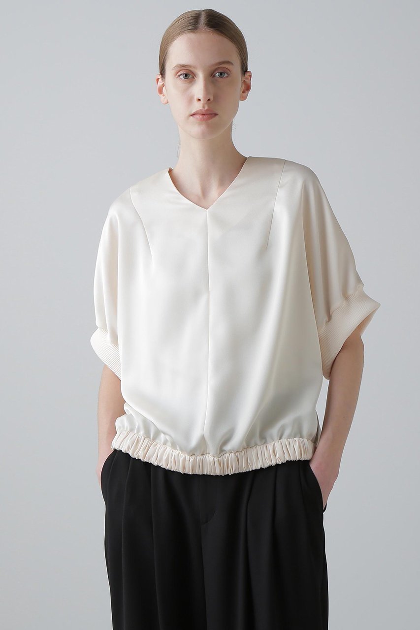 【アドーア/ADORE】のダルサテンブラウス 人気、トレンドファッション・服の通販 founy(ファニー) 　ファッション　Fashion　レディースファッション　Fashion for Women　トップス・カットソー　Cut & Sew Tops　シャツ・ブラウス・オフィスカジュアル　Elegant Blouses & Button-Ups　おすすめ　Recommended / Our Picks　ギャザー　Gathered, Ruffled　サテン　Satin, Glossy Fabric　ショート　Short, Short Length　スリーブ　Sleeve, Long Sleeve / Short Sleeve　セットアップ　Set-Up, Coordinated Outfit　ドレープ　Drape, Draping Fabric　エレガント 上品　Elegant　other-2|ID: prp329100004640154 ipo3291000000035859488