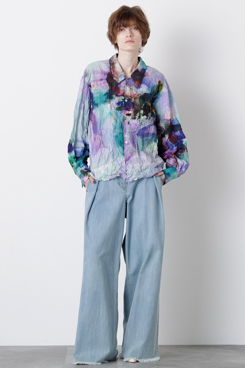 【ヒューエルミュージアム/hueLe Museum】の【STUMBLY】Crushed Art Print Shirts 人気、トレンドファッション・服の通販 founy(ファニー) 　ファッション　Fashion　レディースファッション　Fashion for Women　トップス・カットソー　Cut & Sew Tops　シャツ・ブラウス・オフィスカジュアル　Elegant Blouses & Button-Ups　ロングTシャツ・Tシャツ　Longline T-Shirts & Tees　2025年　2025　2025-2026秋冬・A/W　Autumn/Winter 2025–26 AW25–26　スクエア　Square, Square Shape　スリーブ　Sleeve, Long Sleeve / Short Sleeve　タイプライター　Typewriter Fabric, Crisp Cotton　プリーツ　Pleats, Pleated　ロング　Long, Long-Length　A/W・秋冬　Autumn/Winter　other-2|ID: prp329100004640157 ipo3291000000033450117