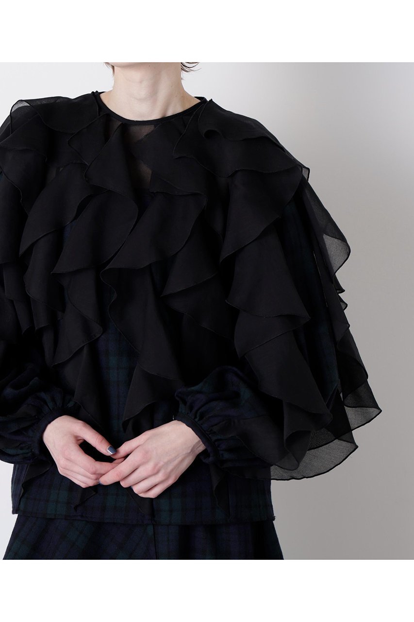 【ヒューエルミュージアム/hueLe Museum】の【STUMBLY】Sheer Combination Pattern Blouse 人気、トレンドファッション・服の通販 founy(ファニー) 　ファッション　Fashion　レディースファッション　Fashion for Women　トップス・カットソー　Cut & Sew Tops　シャツ・ブラウス・オフィスカジュアル　Elegant Blouses & Button-Ups　2025年　2025　2025-2026秋冬・A/W　Autumn/Winter 2025–26 AW25–26　オーガンジー　Organza Fabric　シアー　Sheer, See-Through　スリーブ　Sleeve, Long Sleeve / Short Sleeve　チェック　Check, Plaid, Tartan　プリント　Print, Printed Pattern　ラッフル　Ruffle, Frill　ロング　Long, Long-Length　エレガント 上品　Elegant　無地　Plain, Solid Color　A/W・秋冬　Autumn/Winter　軽量　Lightweight, Ultra Light　other-7|ID: prp329100004640159 ipo3291000000033450130