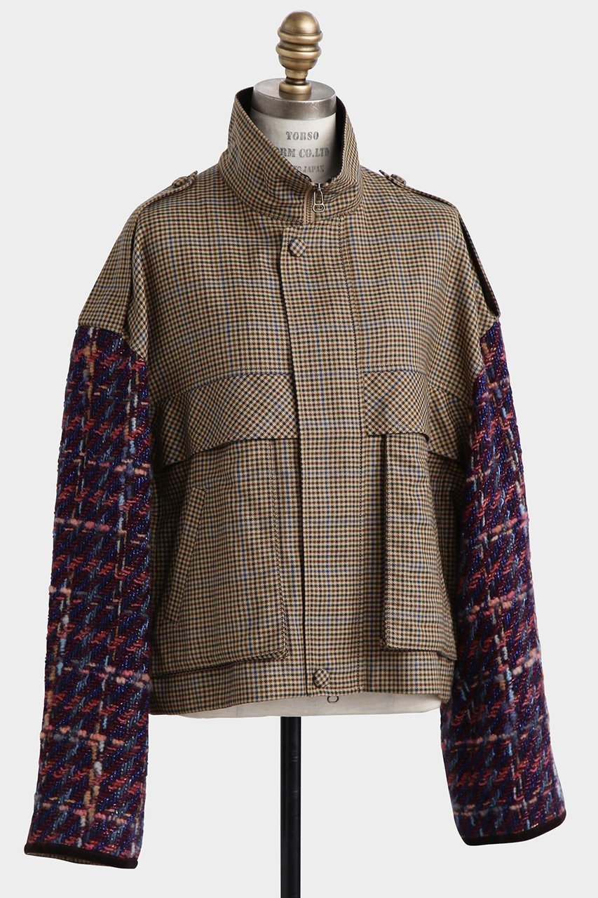 【ヒューエルミュージアム/hueLe Museum】の【STUMBLY】Tweed Sleeve Stand Zip UP JK インテリア・キッズ・メンズ・レディースファッション・服の通販 founy(ファニー) 　ファッション　Fashion　レディースファッション　Fashion for Women　アウター　Coat / Outerwear Collection　レディースジャケット・軽アウター　Jackets　2025年　2025　2025-2026秋冬・A/W　Autumn/Winter 2025–26 AW25–26　クラシカル　Classical, Vintage-Inspired　コーデュロイ　Corduroy, Cord Fabric　ジャケット　Jacket, Outerwear　チェック　Check, Plaid, Tartan　ツイード　Twill, Twill Weave　ブルゾン　Blouson, Bomber Jacket　ミリタリー　Military, Army Style　A/W・秋冬　Autumn/Winter　ベージュ|ID: prp329100004640180 ipo3291000000033450328
