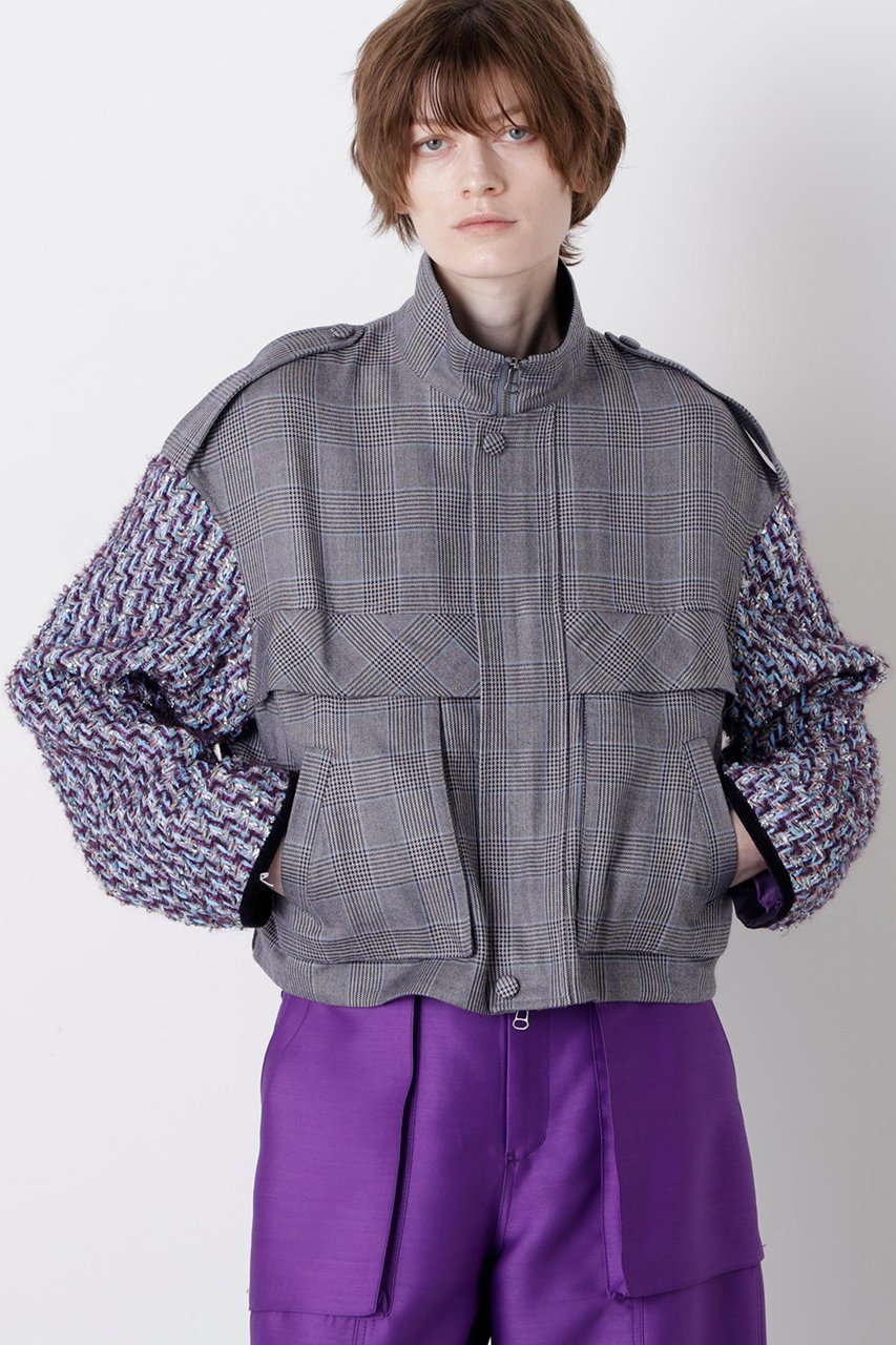 【ヒューエルミュージアム/hueLe Museum】の【STUMBLY】Tweed Sleeve Stand Zip UP JK インテリア・キッズ・メンズ・レディースファッション・服の通販 founy(ファニー) 　ファッション　Fashion　レディースファッション　Fashion for Women　アウター　Coat / Outerwear Collection　レディースジャケット・軽アウター　Jackets　2025年　2025　2025-2026秋冬・A/W　Autumn/Winter 2025–26 AW25–26　クラシカル　Classical, Vintage-Inspired　コーデュロイ　Corduroy, Cord Fabric　ジャケット　Jacket, Outerwear　チェック　Check, Plaid, Tartan　ツイード　Twill, Twill Weave　ブルゾン　Blouson, Bomber Jacket　ミリタリー　Military, Army Style　A/W・秋冬　Autumn/Winter　ブルー|ID: prp329100004640180 ipo3291000000033450329