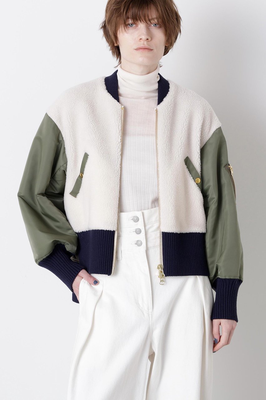 【ヒューエルミュージアム/hueLe Museum】の【STUMBLY】Boa / Quilted MA-1 Combination インテリア・キッズ・メンズ・レディースファッション・服の通販 founy(ファニー) 　ファッション　Fashion　レディースファッション　Fashion for Women　アウター　Coat / Outerwear Collection　レディースジャケット・軽アウター　Jackets　MA-1ジャケット　MA-1 Bomber Jackets / Flight Jackets　キルト　Quilt, Quilted Fabric　ジャケット　Jacket, Outerwear　スリット　Slit, Slit Detail　ドッキング　Docking, Mixed Material　フロント　Front, Front Design　ブルゾン　Blouson, Bomber Jacket　モダン　Modern, Contemporary　カーキ|ID: prp329100004640181 ipo3291000000036544736