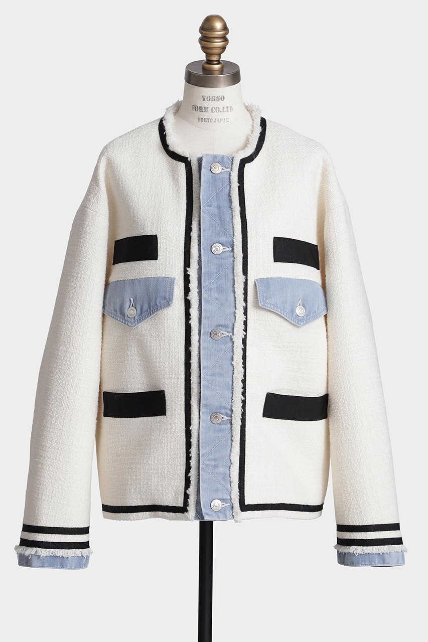 【ヒューエルミュージアム/hueLe Museum】の【STUMBLY】Tweed/Denim Combi JK 人気、トレンドファッション・服の通販 founy(ファニー) 　ファッション　Fashion　レディースファッション　Fashion for Women　アウター　Coat / Outerwear Collection　レディースジャケット・軽アウター　Jackets　エレガント 上品　Elegant　ジャケット　Jacket, Outerwear　ツイード　Twill, Twill Weave　デニム　Denim, Jeans Material　ミックス　Mix, Mixed Style　リメイク　Remake, Reconstructed　other-2|ID: prp329100004640182 ipo3291000000035759906