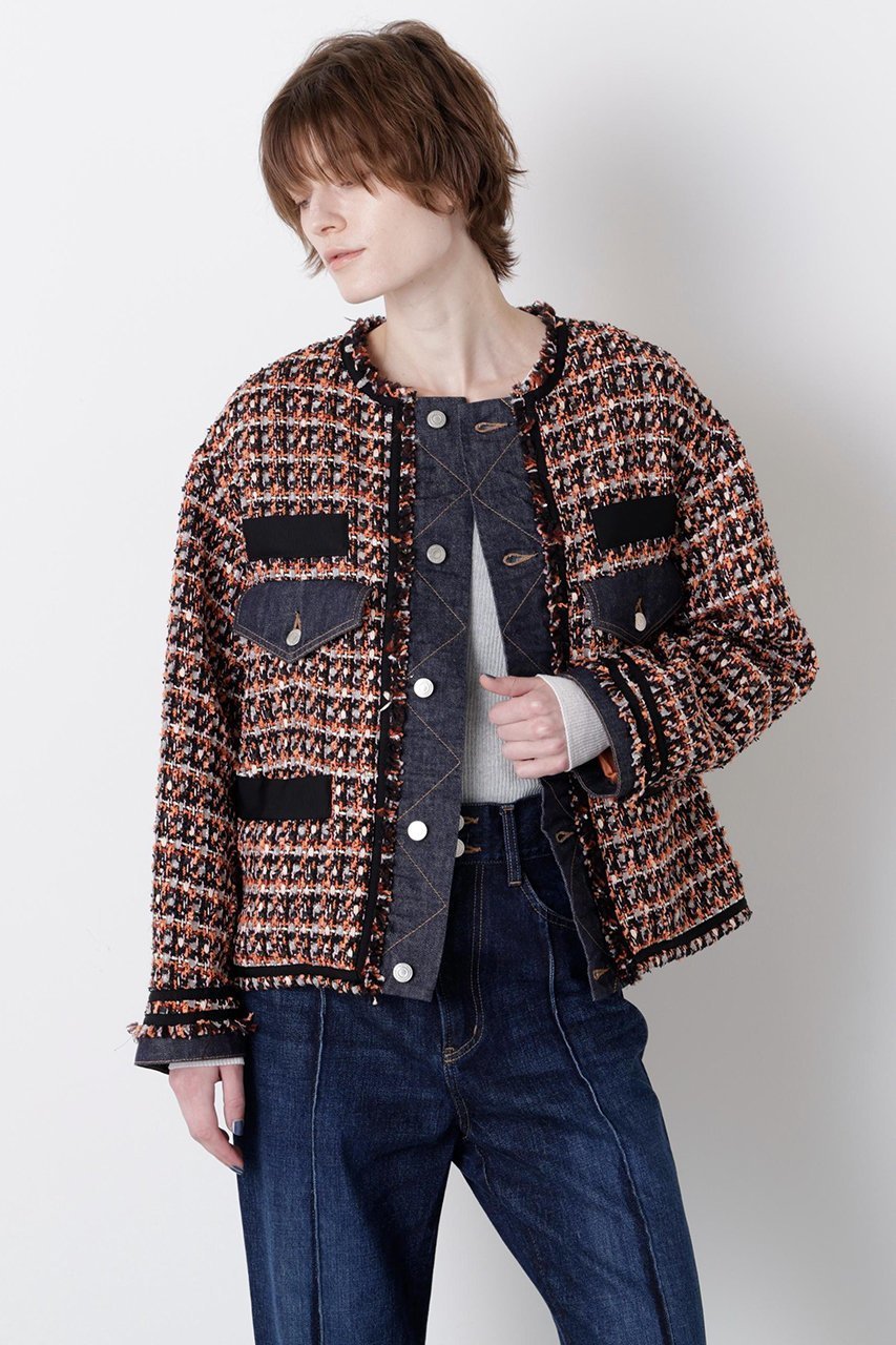 【ヒューエルミュージアム/hueLe Museum】の【STUMBLY】Tweed/Denim Combi JK インテリア・キッズ・メンズ・レディースファッション・服の通販 founy(ファニー) 　ファッション　Fashion　レディースファッション　Fashion for Women　アウター　Coat / Outerwear Collection　レディースジャケット・軽アウター　Jackets　2025年　2025　2025-2026秋冬・A/W　Autumn/Winter 2025–26 AW25–26　エレガント 上品　Elegant　ジャケット　Jacket, Outerwear　ツイード　Twill, Twill Weave　デニム　Denim, Jeans Material　バランス　Balance, Style Balance　ミックス　Mix, Mixed Style　リメイク　Remake, Reconstructed　A/W・秋冬　Autumn/Winter　ネイビー|ID: prp329100004640183 ipo3291000000033450357