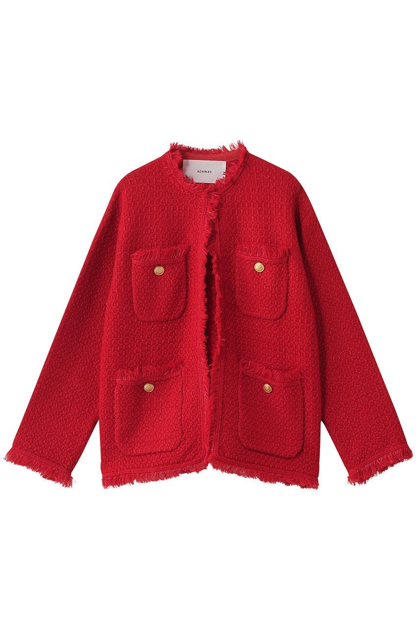 【アダワス/ADAWAS】のTWEED ニットジャケット インテリア・キッズ・メンズ・レディースファッション・服の通販 founy(ファニー) 　ファッション　Fashion　レディースファッション　Fashion for Women　アウター　Coat / Outerwear Collection　レディースジャケット・軽アウター　Jackets　ブルゾンジャケット・スポーティアウター　Blouson Jackets　2025年　2025　2025-2026秋冬・A/W　Autumn/Winter 2025–26 AW25–26　ジャケット　Jacket, Outerwear　ツイード　Twill, Twill Weave　フリンジ　Fringe, Tassel　ブルゾン　Blouson, Bomber Jacket　ミックス　Mix, Mixed Style　リュクス　Luxury, Elegant, High-End, Chic　リラックス　Relax, Relaxed Fit　エレガント 上品　Elegant　A/W・秋冬　Autumn/Winter　レッド|ID: prp329100004640186 ipo3291000000033450386