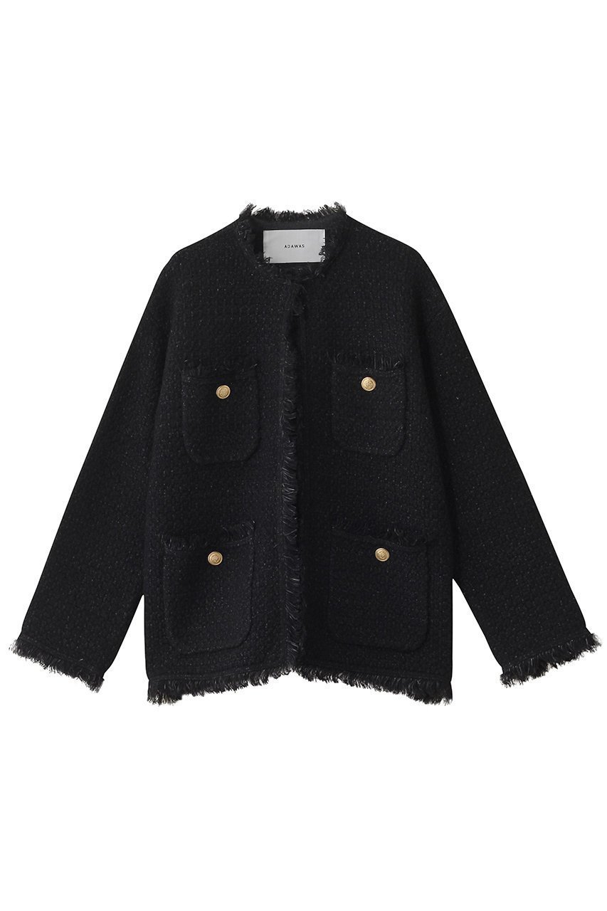 【アダワス/ADAWAS】のTWEED ニットジャケット インテリア・キッズ・メンズ・レディースファッション・服の通販 founy(ファニー) 　ファッション　Fashion　レディースファッション　Fashion for Women　アウター　Coat / Outerwear Collection　レディースジャケット・軽アウター　Jackets　ブルゾンジャケット・スポーティアウター　Blouson Jackets　2025年　2025　2025-2026秋冬・A/W　Autumn/Winter 2025–26 AW25–26　ジャケット　Jacket, Outerwear　ツイード　Twill, Twill Weave　フリンジ　Fringe, Tassel　ブルゾン　Blouson, Bomber Jacket　ミックス　Mix, Mixed Style　リュクス　Luxury, Elegant, High-End, Chic　リラックス　Relax, Relaxed Fit　エレガント 上品　Elegant　A/W・秋冬　Autumn/Winter　ブラック|ID: prp329100004640186 ipo3291000000033450387