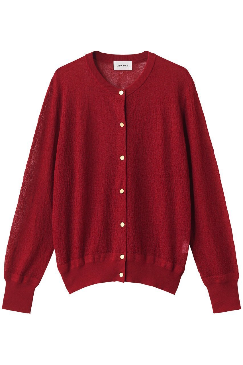 【アダワス/ADAWAS】のセミシアー カーディガン インテリア・キッズ・メンズ・レディースファッション・服の通販 founy(ファニー) 　ファッション　Fashion　レディースファッション　Fashion for Women　トップス・カットソー　Cut & Sew Tops　ニット　Knit Tops & Sweaters　カーディガン・羽織り　Layered Style Cardigans　カーディガン　Cardigan, Knitwear　シアー　Sheer, See-Through　エレガント 上品　Elegant　無地　Plain, Solid Color　レッド|ID: prp329100004640191 ipo3291000000035938497
