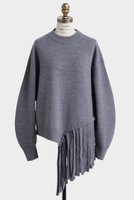 【ヒューエルミュージアム/hueLe Museum】の【hLM】フリンジニット 人気、トレンドファッション・服の通販 founy(ファニー) ファッション Fashion レディースファッション Fashion for Women トップス・カットソー Cut & Sew Tops ニット Knit Tops & Sweaters カジュアルプルオーバー・ニットトップス Pullovers & Knit Tops / Casual Pullovers アシンメトリー Asymmetrical Style イタリア Italy スウェット / スエット Sweatshirt, Sweatwear フリンジ Fringe, Tassel |ID:prp329100004640194