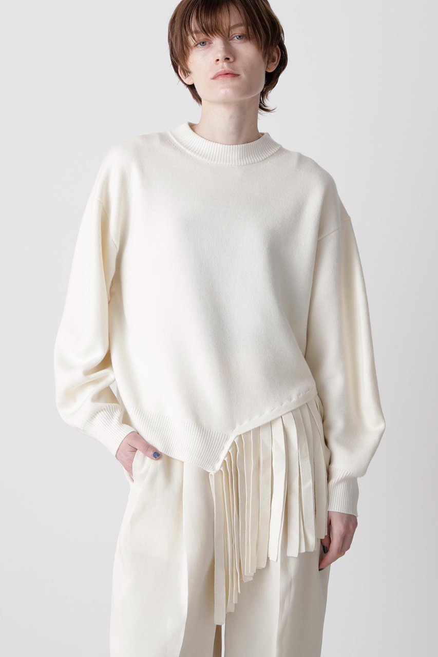 【ヒューエルミュージアム/hueLe Museum】の【hLM】フリンジニット インテリア・キッズ・メンズ・レディースファッション・服の通販 founy(ファニー) 　ファッション　Fashion　レディースファッション　Fashion for Women　トップス・カットソー　Cut & Sew Tops　ニット　Knit Tops & Sweaters　カジュアルプルオーバー・ニットトップス　Pullovers & Knit Tops / Casual Pullovers　アシンメトリー　Asymmetrical Style　イタリア　Italy　スウェット / スエット　Sweatshirt, Sweatwear　フリンジ　Fringe, Tassel　ホワイト|ID: prp329100004640194 ipo3291000000035416993