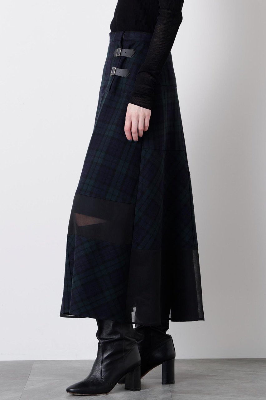【ヒューエルミュージアム/hueLe Museum】の【STUMBLY】Sheer Combination Pattern Skirt 人気、トレンドファッション・服の通販 founy(ファニー) 　ファッション　Fashion　レディースファッション　Fashion for Women　スカート　Skirts　ロングスカート　Long Skirts / Maxi & Midi Skirts　2025年　2025　2025-2026秋冬・A/W　Autumn/Winter 2025–26 AW25–26　チェック　Check, Plaid, Tartan　パッチワーク　Patchwork, Mixed Fabric　フレア　Flare, Flared　プリント　Print, Printed Pattern　ランダム　Random, Irregular　ロング　Long, Long-Length　エレガント 上品　Elegant　無地　Plain, Solid Color　A/W・秋冬　Autumn/Winter　other-3|ID: prp329100004640223 ipo3291000000033450766