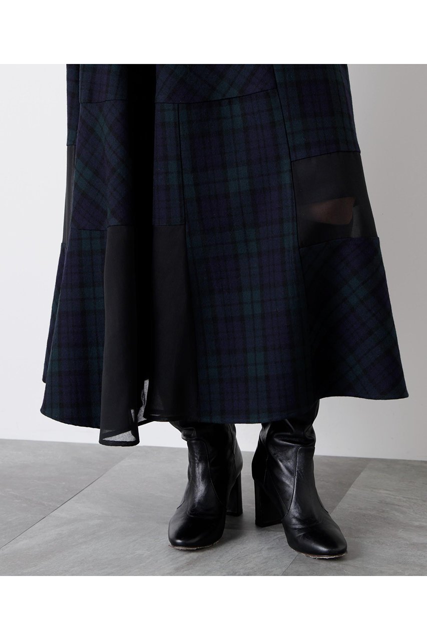 【ヒューエルミュージアム/hueLe Museum】の【STUMBLY】Sheer Combination Pattern Skirt 人気、トレンドファッション・服の通販 founy(ファニー) 　ファッション　Fashion　レディースファッション　Fashion for Women　スカート　Skirts　ロングスカート　Long Skirts / Maxi & Midi Skirts　2025年　2025　2025-2026秋冬・A/W　Autumn/Winter 2025–26 AW25–26　チェック　Check, Plaid, Tartan　パッチワーク　Patchwork, Mixed Fabric　フレア　Flare, Flared　プリント　Print, Printed Pattern　ランダム　Random, Irregular　ロング　Long, Long-Length　エレガント 上品　Elegant　無地　Plain, Solid Color　A/W・秋冬　Autumn/Winter　other-6|ID: prp329100004640223 ipo3291000000033450769