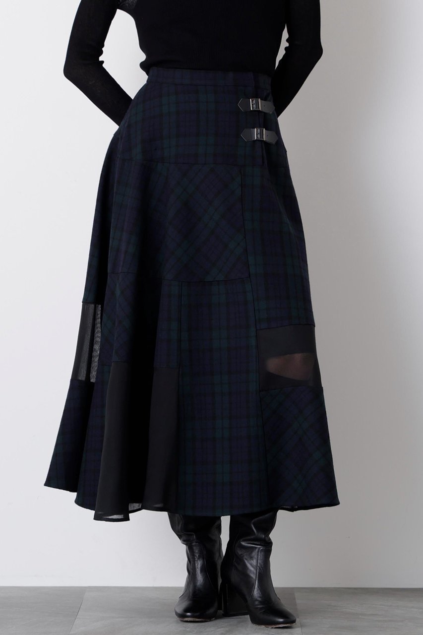 【ヒューエルミュージアム/hueLe Museum】の【STUMBLY】Sheer Combination Pattern Skirt 人気、トレンドファッション・服の通販 founy(ファニー) 　ファッション　Fashion　レディースファッション　Fashion for Women　スカート　Skirts　ロングスカート　Long Skirts / Maxi & Midi Skirts　チェック　Check, Plaid, Tartan　パッチワーク　Patchwork, Mixed Fabric　フレア　Flare, Flared　プリント　Print, Printed Pattern　ランダム　Random, Irregular　ロング　Long, Long-Length　エレガント 上品　Elegant　無地　Plain, Solid Color　other-2|ID: prp329100004640223 ipo3291000000035798518
