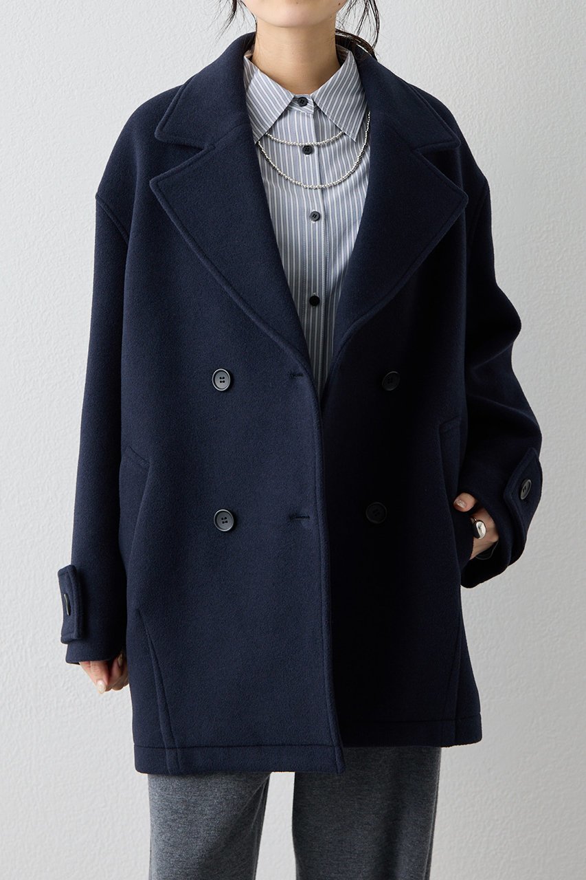 【ウィムガゼット/Whim Gazette】の【THE PAUSE】ミドルP コート インテリア・キッズ・メンズ・レディースファッション・服の通販 founy(ファニー) 　ファッション　Fashion　レディースファッション　Fashion for Women　アウター　Coat / Outerwear Collection　コート・ロングコート・ピーコート　Long Coats, Peacoats & More　なめらか　Smooth, Silky Texture　イタリア　Italy　ショルダー　Shoulder, Shoulder Strap　ショート　Short, Short Length　ドロップ　Drop Shoulder, Dropped Style　ボトム　Bottoms, Lower Wear　ミドル　Middle Length, Mid Height　エレガント 上品　Elegant　ネイビー|ID: prp329100004640935 ipo3291000000035728906