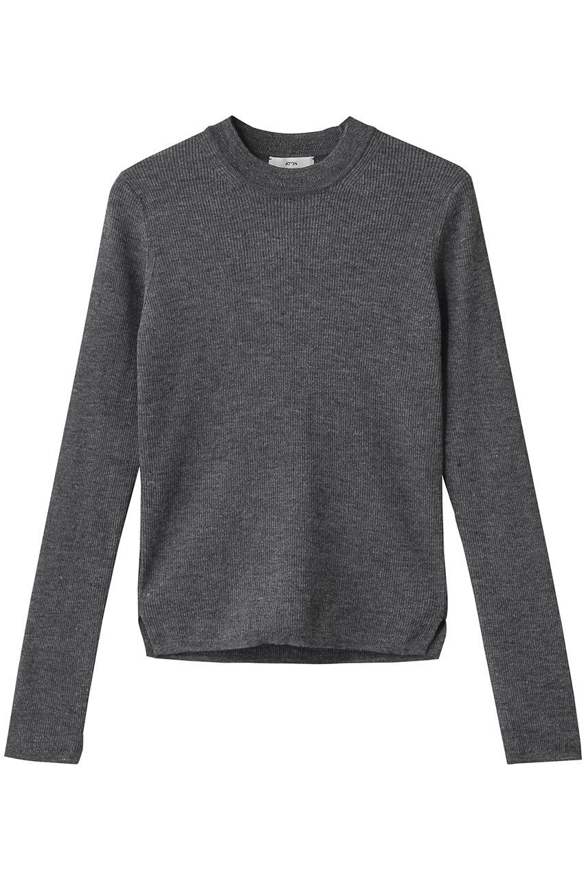 【エイトン/ATON】のRAMIE WOOL リブモックネックセーター インテリア・キッズ・メンズ・レディースファッション・服の通販 founy(ファニー) 　ファッション　Fashion　レディースファッション　Fashion for Women　トップス・カットソー　Cut & Sew Tops　ニット　Knit Tops & Sweaters　カジュアルプルオーバー・ニットトップス　Pullovers & Knit Tops / Casual Pullovers　インナー　Innerwear　スリーブ　Sleeve, Long Sleeve / Short Sleeve　セーター　Sweater, Knitwear　ネップ　Nepp, Slub Yarn　モックネック　Mock Neck, Short Turtleneck　ロング　Long, Long-Length　定番　Standard, Basic Item　チャコールグレー|ID: prp329100004642556 ipo3291000000035753499
