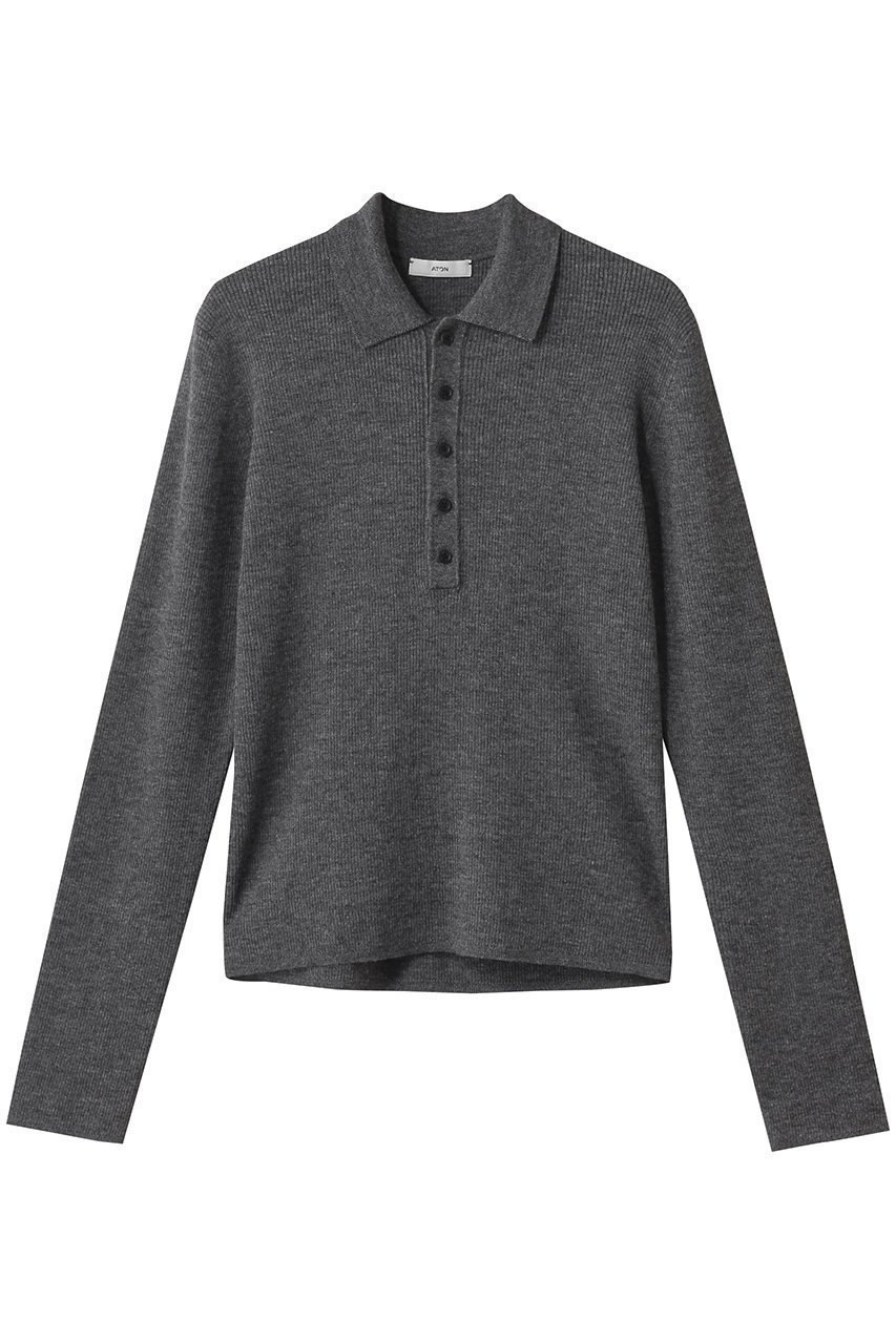 【エイトン/ATON】のRAMIE WOOL リブポロセーター インテリア・キッズ・メンズ・レディースファッション・服の通販 founy(ファニー) 　ファッション　Fashion　レディースファッション　Fashion for Women　トップス・カットソー　Cut & Sew Tops　ニット　Knit Tops & Sweaters　カジュアルプルオーバー・ニットトップス　Pullovers & Knit Tops / Casual Pullovers　インナー　Innerwear　スリーブ　Sleeve, Long Sleeve / Short Sleeve　セーター　Sweater, Knitwear　ネップ　Nepp, Slub Yarn　ロング　Long, Long-Length　チャコールグレー|ID: prp329100004642557 ipo3291000000036101329