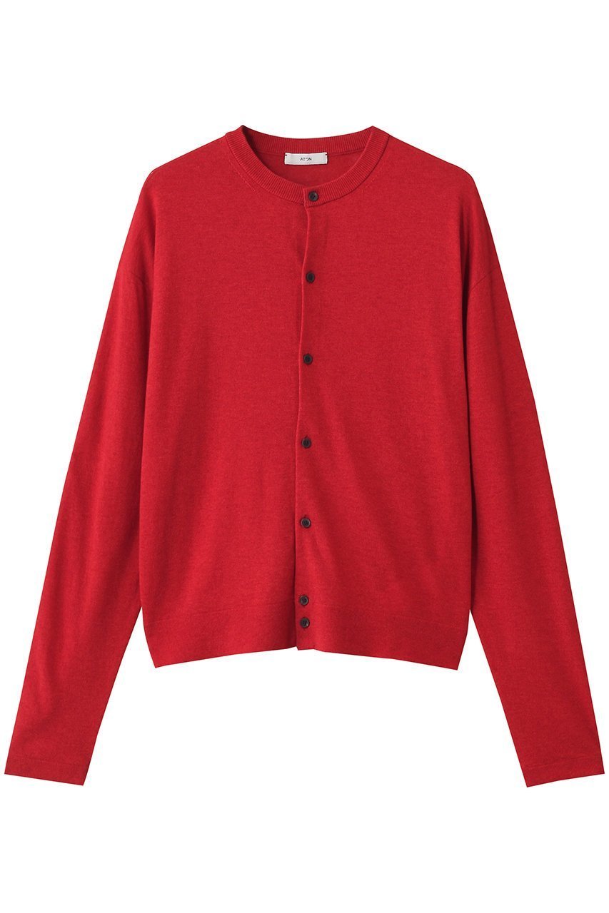 【エイトン/ATON】のGARMENT DYED CASHMERE SILK クルーネックカーディガン インテリア・キッズ・メンズ・レディースファッション・服の通販 founy(ファニー) 　ファッション　Fashion　レディースファッション　Fashion for Women　トップス・カットソー　Cut & Sew Tops　ニット　Knit Tops & Sweaters　カーディガン・羽織り　Layered Style Cardigans　ウォッシャブル　Machine Washable　カーディガン　Cardigan, Knitwear　シルク　Silk, 100% Silk　レッド|ID: prp329100004642559 ipo3291000000036101335