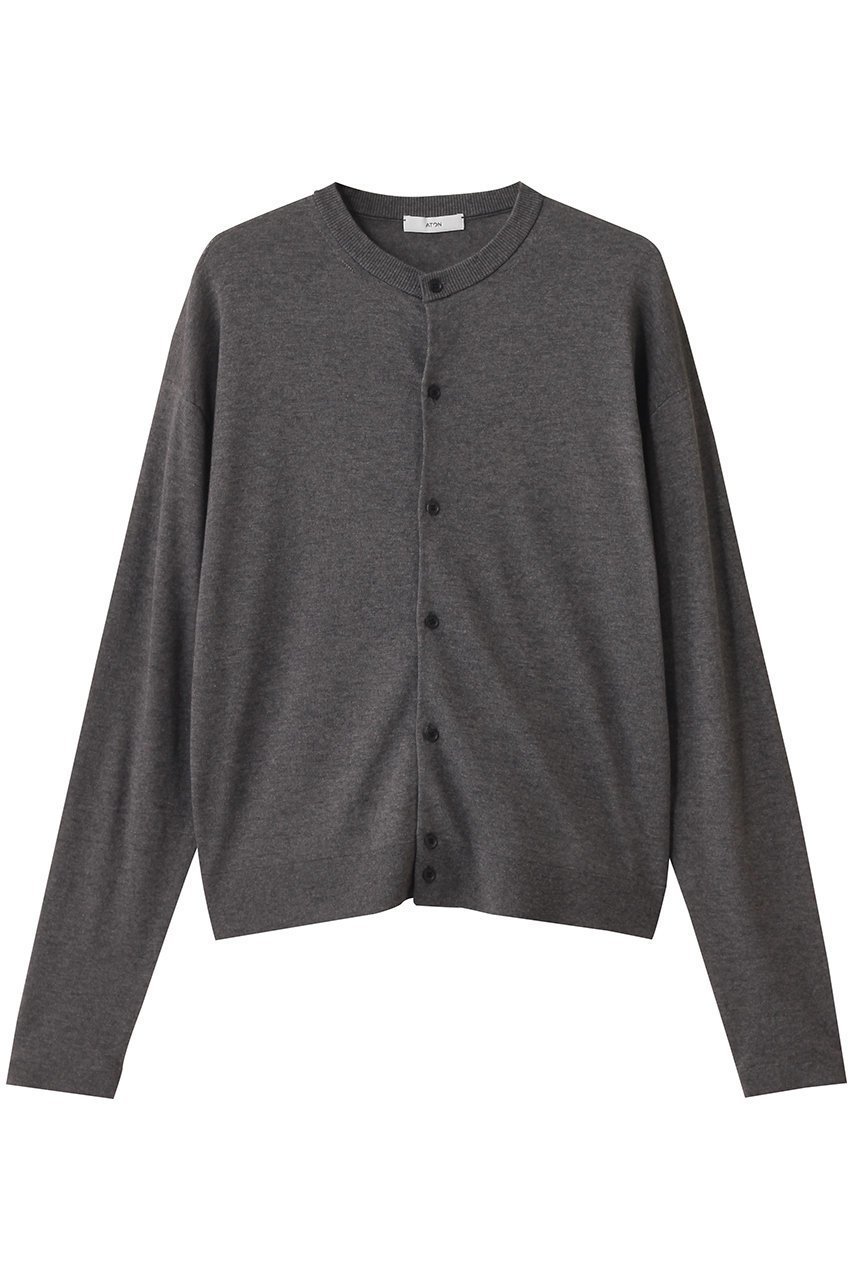 【エイトン/ATON】のGARMENT DYED CASHMERE SILK クルーネックカーディガン インテリア・キッズ・メンズ・レディースファッション・服の通販 founy(ファニー) 　ファッション　Fashion　レディースファッション　Fashion for Women　トップス・カットソー　Cut & Sew Tops　ニット　Knit Tops & Sweaters　カーディガン・羽織り　Layered Style Cardigans　ウォッシャブル　Machine Washable　カーディガン　Cardigan, Knitwear　シルク　Silk, 100% Silk　チャコールグレー|ID: prp329100004642559 ipo3291000000036101336
