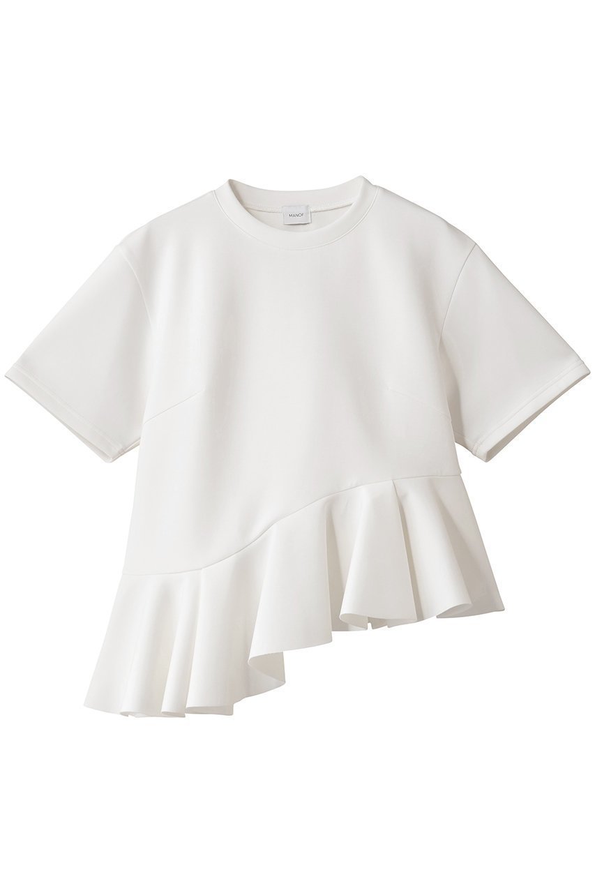 【マノフ/MANOF】のFRILL DESIGN CUT TOPS Tシャツ・カットソー インテリア・キッズ・メンズ・レディースファッション・服の通販 founy(ファニー) 　ファッション　Fashion　レディースファッション　Fashion for Women　トップス・カットソー　Cut & Sew Tops　シャツ・ブラウス・オフィスカジュアル　Elegant Blouses & Button-Ups　ロングTシャツ・Tシャツ　Longline T-Shirts & Tees　カットソー・ベーシックTシャツ　Cut-and-Sewn Tops / Stretch Tees & Basics　アシンメトリー　Asymmetrical Style　カットソー　Cut and Sewn Top　ショート　Short, Short Length　シンプル　Simple, Minimal　スリーブ　Sleeve, Long Sleeve / Short Sleeve　ハーフ　Half, Half-Length　フリル　Frill, Ruffle　WHITE|ID: prp329100004643541 ipo3291000000036133164