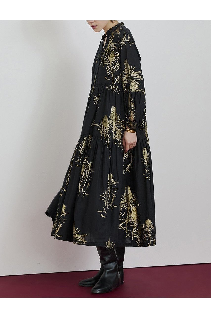 【ハウス オブ ロータス/HOUSE OF LOTUS】のハクプリントティアードワンピース 人気、トレンドファッション・服の通販 founy(ファニー) 　ファッション　Fashion　レディースファッション　Fashion for Women　ワンピース　Dresses　チュニック　Tunic Tops & Dresses　2025年　2025　2025-2026秋冬・A/W　Autumn/Winter 2025–26 AW25–26　インド　Indian Textile　コンパクト　Compact, Small Size　スタンド　Stand Collar, Upright Stand　スリット　Slit, Slit Detail　チュニック　Tunic, Long Top　ティアードワンピース　Tiered Dress, Flared Dress　プリント　Print, Printed Pattern　モチーフ　Motif, Design Theme　ロング　Long, Long-Length　A/W・秋冬　Autumn/Winter　other-6|ID: prp329100004643550 ipo3291000000033497859