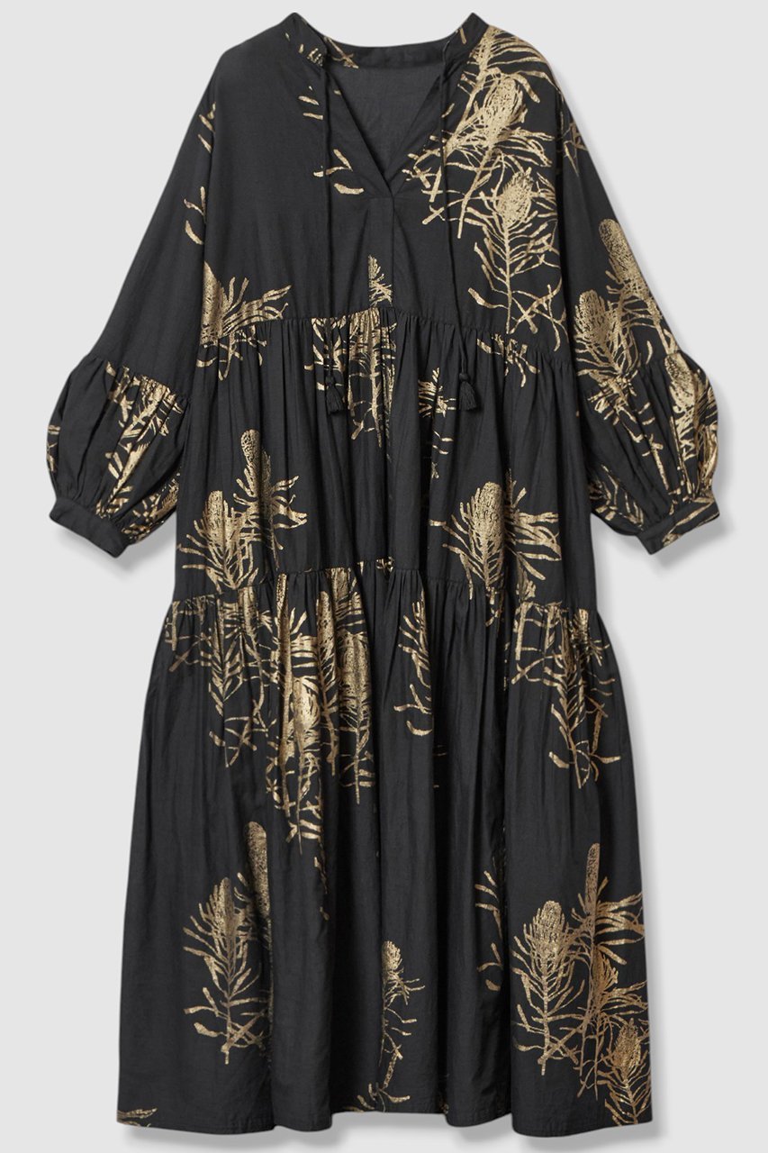 【ハウス オブ ロータス/HOUSE OF LOTUS】のハクプリントティアードワンピース インテリア・キッズ・メンズ・レディースファッション・服の通販 founy(ファニー) 　ファッション　Fashion　レディースファッション　Fashion for Women　ワンピース　Dresses　チュニック　Tunic Tops & Dresses　インド　Indian Textile　コンパクト　Compact, Small Size　スタンド　Stand Collar, Upright Stand　スリット　Slit, Slit Detail　チュニック　Tunic, Long Top　ティアードワンピース　Tiered Dress, Flared Dress　プリント　Print, Printed Pattern　モチーフ　Motif, Design Theme　ロング　Long, Long-Length　ブラック|ID: prp329100004643550 ipo3291000000035357165
