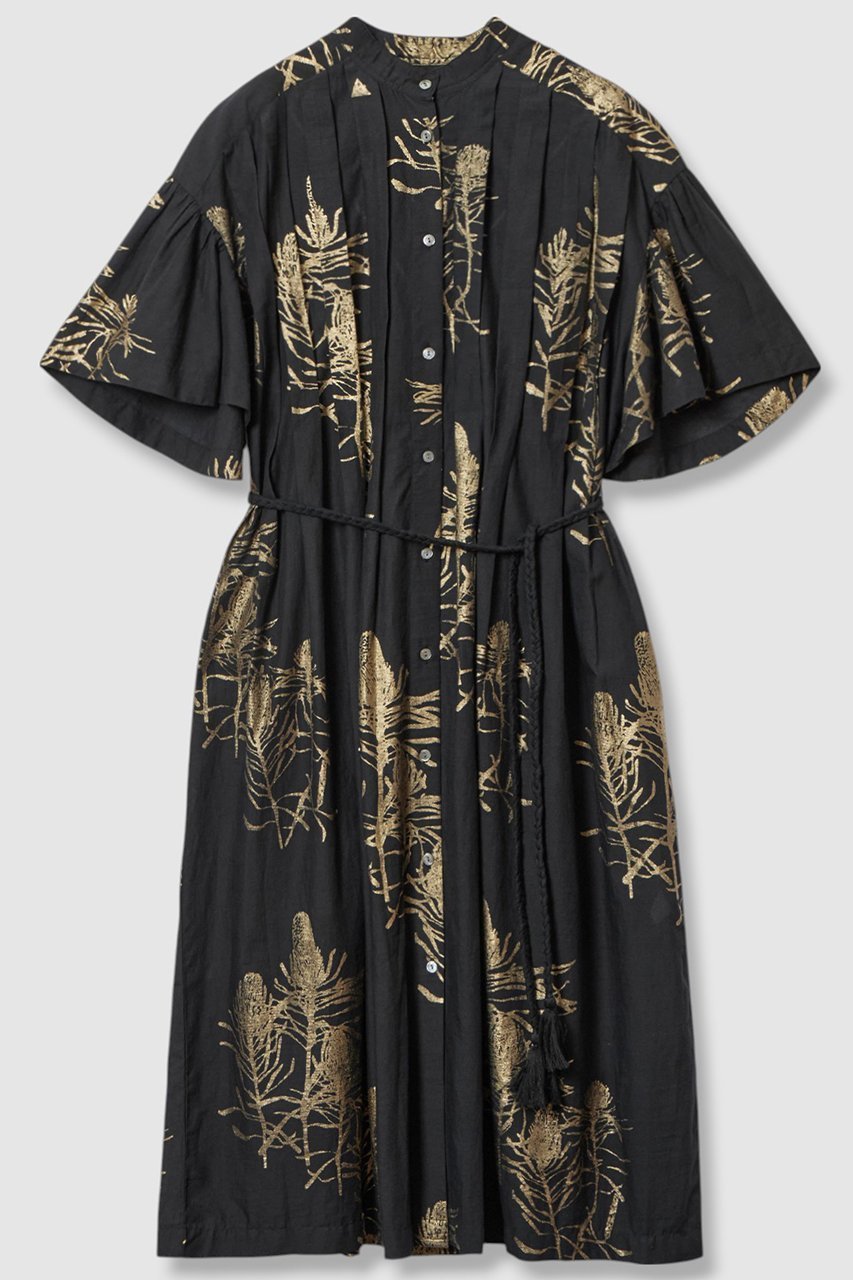 【ハウス オブ ロータス/HOUSE OF LOTUS】のハクプリントピンタックワンピース インテリア・キッズ・メンズ・レディースファッション・服の通販 founy(ファニー) 　ファッション　Fashion　レディースファッション　Fashion for Women　ワンピース　Dresses　チュニック　Tunic Tops & Dresses　インド　Indian Textile　スリーブ　Sleeve, Long Sleeve / Short Sleeve　チュニック　Tunic, Long Top　フレア　Flare, Flared　プリント　Print, Printed Pattern　モチーフ　Motif, Design Theme　ロング　Long, Long-Length　エレガント 上品　Elegant　ブラック|ID: prp329100004643552 ipo3291000000035357181