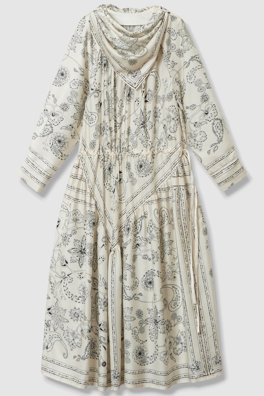 【ハウス オブ ロータス/HOUSE OF LOTUS】のスカーフプリントワンピース インテリア・キッズ・メンズ・レディースファッション・服の通販 founy(ファニー) 　ファッション　Fashion　レディースファッション　Fashion for Women　ワンピース　Dresses　チュニック　Tunic Tops & Dresses　2025年　2025　2025-2026秋冬・A/W　Autumn/Winter 2025–26 AW25–26　おすすめ　Recommended / Our Picks　アシンメトリー　Asymmetrical Style　サテン　Satin, Glossy Fabric　スカーフ　Scarf, Neckwear　チュニック　Tunic, Long Top　ティアードワンピース　Tiered Dress, Flared Dress　ブラウジング　Blouson Silhouette, Cinched Waist　ペイズリー　Paisley, Ethnic Pattern　ボヘミアン　Bohemian, Ethnic Style　ロング　Long, Long-Length　エレガント 上品　Elegant　A/W・秋冬　Autumn/Winter　オフホワイト|ID: prp329100004643553 ipo3291000000033497881