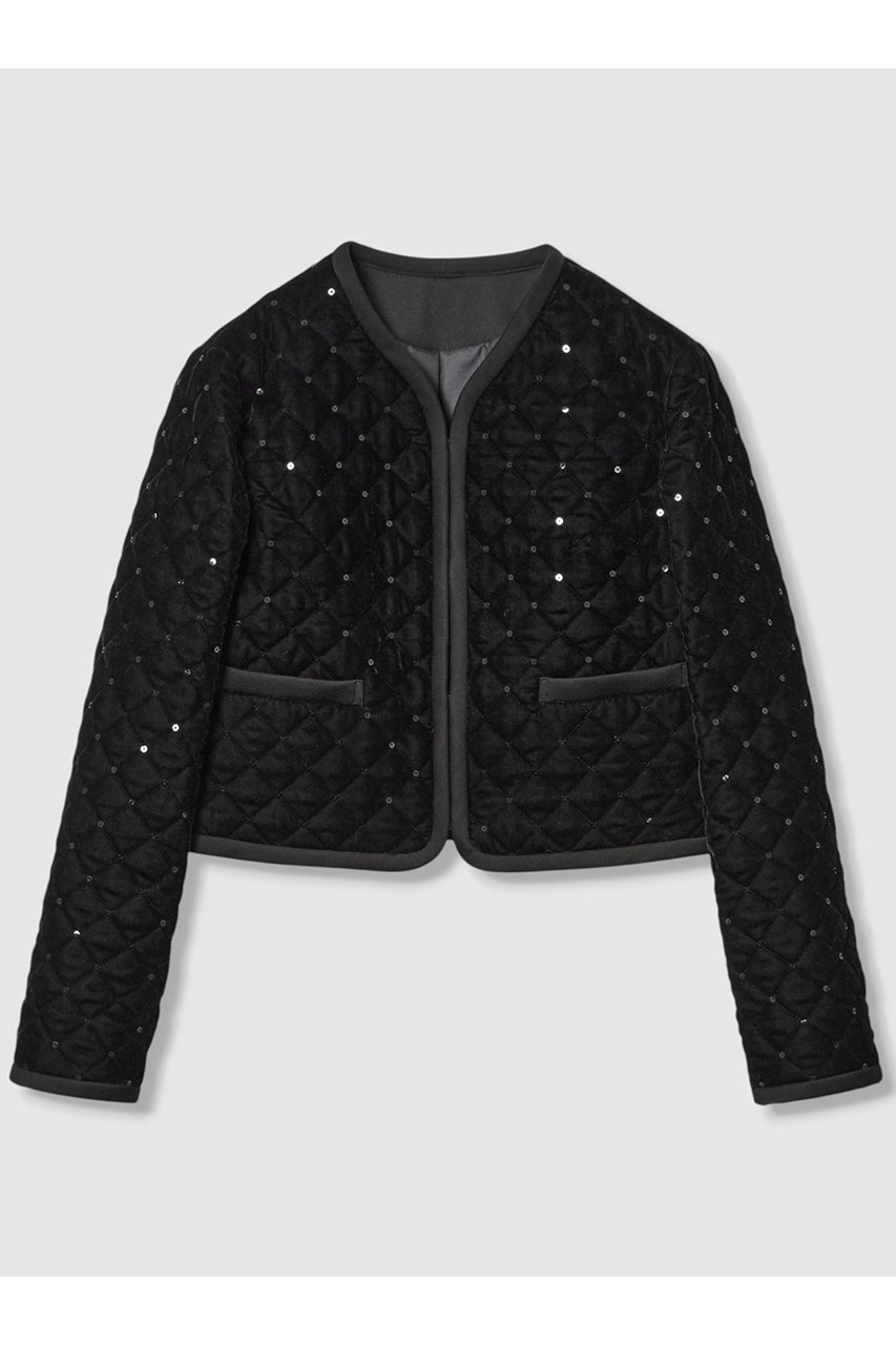 【アルアバイル/allureville】の【LOULOU WILLOUGHBY】ベロアキルティングショートジャケット インテリア・キッズ・メンズ・レディースファッション・服の通販 founy(ファニー) 　ファッション　Fashion　レディースファッション　Fashion for Women　アウター　Coat / Outerwear Collection　レディースジャケット・軽アウター　Jackets　2025年　2025　2025-2026秋冬・A/W　Autumn/Winter 2025–26 AW25–26　キルティング　Quilted, Quilting　ジャケット　Jacket, Outerwear　スパンコール　Sequins, Sequin Embellishment　トリミング　Trimming, Decorative Edge　フォルム　Silhouette, Form　ベロア　Velour, Soft Velvet　ポケット　Pocket, Pocket Detail　ラグジュアリー　Luxury, Elegant　A/W・秋冬　Autumn/Winter　ブラック|ID: prp329100004643581 ipo3291000000033498101