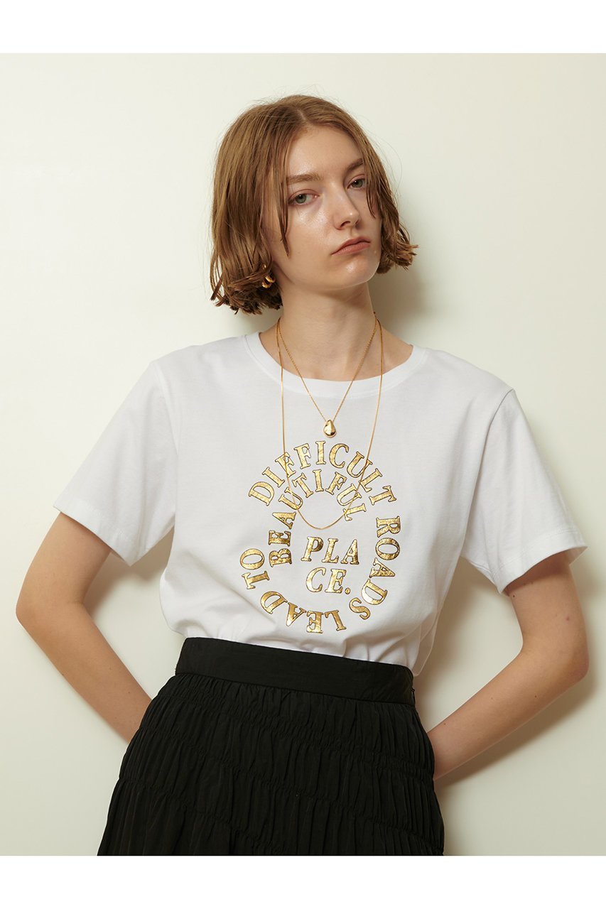 【アルアバイル/allureville】のクラッキング箔ロゴT 人気、トレンドファッション・服の通販 founy(ファニー) 　ファッション　Fashion　レディースファッション　Fashion for Women　トップス・カットソー　Cut & Sew Tops　シャツ・ブラウス・オフィスカジュアル　Elegant Blouses & Button-Ups　ロングTシャツ・Tシャツ　Longline T-Shirts & Tees　カットソー・ベーシックTシャツ　Cut-and-Sewn Tops / Stretch Tees & Basics　ショート　Short, Short Length　スリーブ　Sleeve, Long Sleeve / Short Sleeve　プリント　Print, Printed Pattern　ランダム　Random, Irregular　半袖　Short Sleeve, Half Sleeve　other-8|ID: prp329100004644402 ipo3291000000034017111