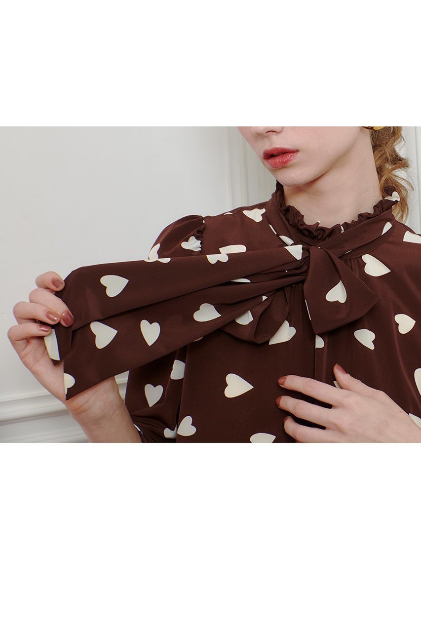 【アルアバイル/allureville】の【LOULOU WILLOUGHBY】デシンハートプリントフラッパーワンピース 人気、トレンドファッション・服の通販 founy(ファニー) 　ファッション　Fashion　レディースファッション　Fashion for Women　ワンピース　Dresses　チュニック　Tunic Tops & Dresses　2025年　2025　2025-2026秋冬・A/W　Autumn/Winter 2025–26 AW25–26　チュニック　Tunic, Long Top　フェミニン　Feminine, Girly　フリル　Frill, Ruffle　プリント　Print, Printed Pattern　リボン　Ribbon, Bow　A/W・秋冬　Autumn/Winter　other-2|ID: prp329100004644407 ipo3291000000033510229