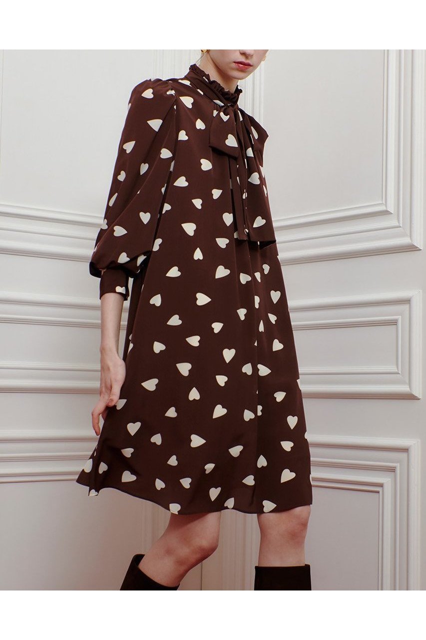 【アルアバイル/allureville】の【LOULOU WILLOUGHBY】デシンハートプリントフラッパーワンピース 人気、トレンドファッション・服の通販 founy(ファニー) 　ファッション　Fashion　レディースファッション　Fashion for Women　ワンピース　Dresses　チュニック　Tunic Tops & Dresses　2025年　2025　2025-2026秋冬・A/W　Autumn/Winter 2025–26 AW25–26　チュニック　Tunic, Long Top　フェミニン　Feminine, Girly　フリル　Frill, Ruffle　プリント　Print, Printed Pattern　リボン　Ribbon, Bow　A/W・秋冬　Autumn/Winter　other-6|ID: prp329100004644407 ipo3291000000033510233