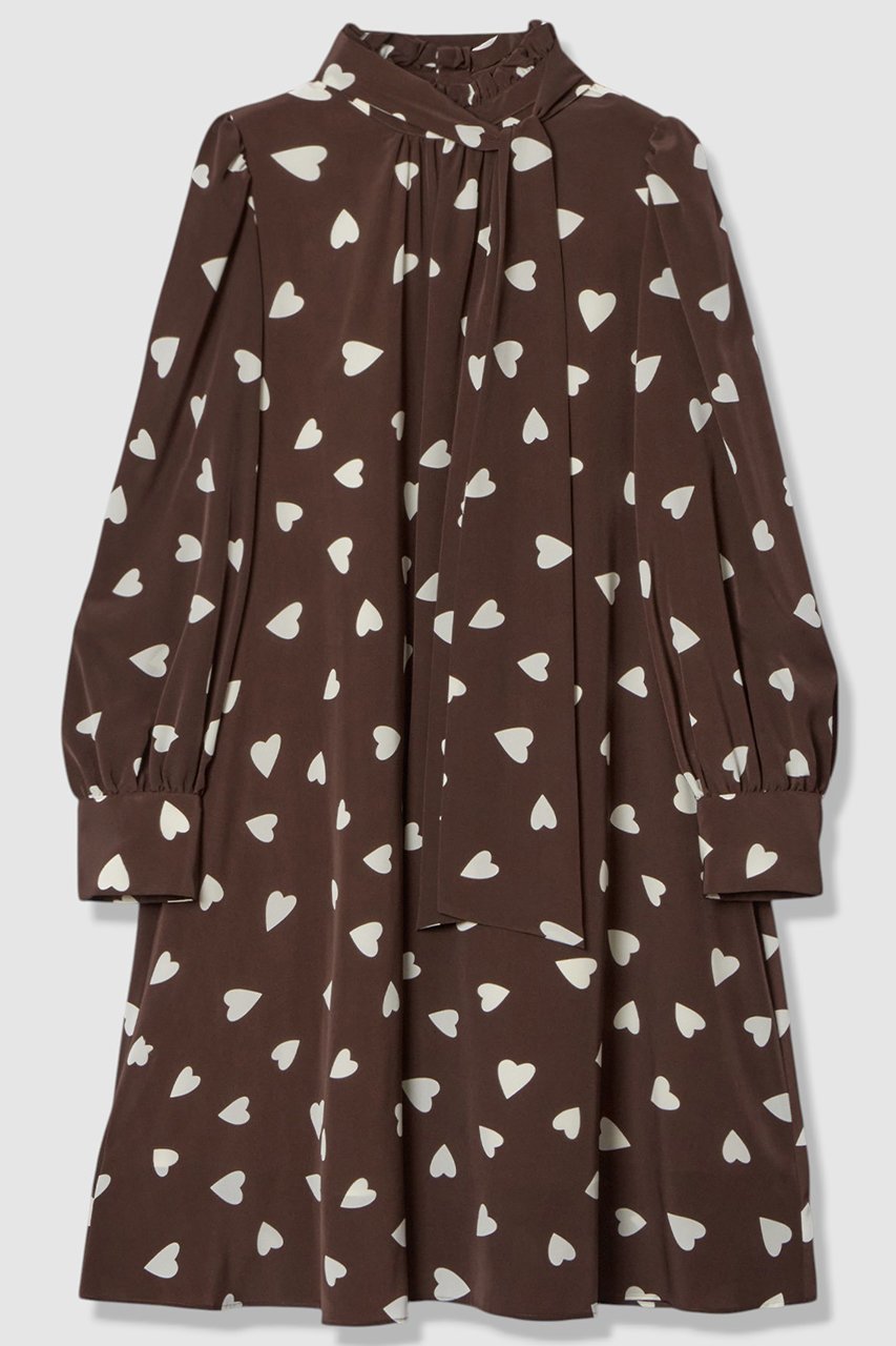 【アルアバイル/allureville】の【LOULOU WILLOUGHBY】デシンハートプリントフラッパーワンピース インテリア・キッズ・メンズ・レディースファッション・服の通販 founy(ファニー) ファッション Fashion レディースファッション Fashion for Women ワンピース Dresses チュニック Tunic Tops & Dresses チュニック Tunic, Long Top フェミニン Feminine, Girly フリル Frill, Ruffle プリント Print, Printed Pattern リボン Ribbon, Bow ブラウン|ID: prp329100004644407 ipo3291000000035828186