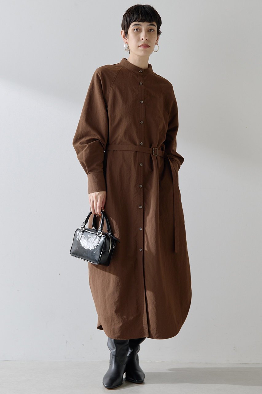 【ウィムガゼット/Whim Gazette】のナイロンシャツドレス インテリア・キッズ・メンズ・レディースファッション・服の通販 founy(ファニー) 　ファッション　Fashion　レディースファッション　Fashion for Women　ワンピース　Dresses　フォーマル・パーティードレス・結婚式用ドレス　Elegant & Casual Dresses　チュニック　Tunic Tops & Dresses　ダブル　Double, Double-Breasted　チュニック　Tunic, Long Top　ミリタリー　Military, Army Style　ロング　Long, Long-Length　ブラウン|ID: prp329100004644411 ipo3291000000035497010