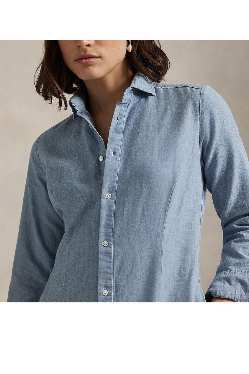 【ラルフローレン/RALPH LAUREN】の【POLO RALPH LAUREN】コットンリネン シャンブレー シャツドレス 人気、トレンドファッション・服の通販 founy(ファニー) 　ファッション　Fashion　レディースファッション　Fashion for Women　ワンピース　Dresses　フォーマル・パーティードレス・結婚式用ドレス　Elegant & Casual Dresses　チュニック　Tunic Tops & Dresses　2025年　2025　2025-2026秋冬・A/W　Autumn/Winter 2025–26 AW25–26　クラシック　Classic, Timeless Style　シャンブレー　Chambray, Denim-Like Fabric　シャーリング　Shirring, Ruched　チュニック　Tunic, Long Top　ドレス　Dress, One-Piece　ヨーク　Yoke, Yoke Design　リネン　Linen, Linen Fabric　ロング　Long, Long-Length　A/W・秋冬　Autumn/Winter　other-2|ID: prp329100004644414 ipo3291000000033510281