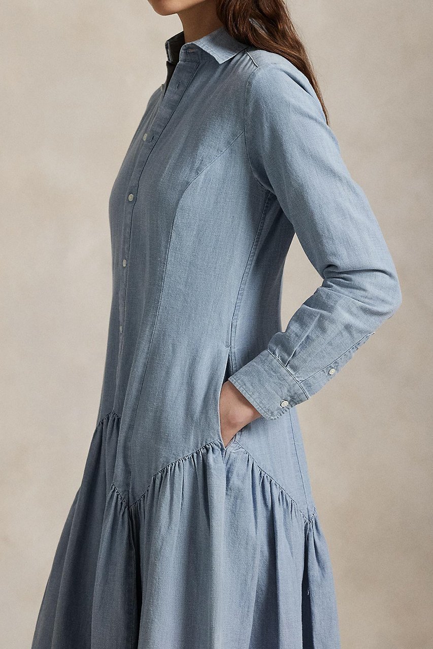 【ラルフローレン/RALPH LAUREN】の【POLO RALPH LAUREN】コットンリネン シャンブレー シャツドレス 人気、トレンドファッション・服の通販 founy(ファニー) 　ファッション　Fashion　レディースファッション　Fashion for Women　ワンピース　Dresses　フォーマル・パーティードレス・結婚式用ドレス　Elegant & Casual Dresses　チュニック　Tunic Tops & Dresses　2025年　2025　2025-2026秋冬・A/W　Autumn/Winter 2025–26 AW25–26　クラシック　Classic, Timeless Style　シャンブレー　Chambray, Denim-Like Fabric　シャーリング　Shirring, Ruched　チュニック　Tunic, Long Top　ドレス　Dress, One-Piece　ヨーク　Yoke, Yoke Design　リネン　Linen, Linen Fabric　ロング　Long, Long-Length　A/W・秋冬　Autumn/Winter　other-3|ID: prp329100004644414 ipo3291000000033510282