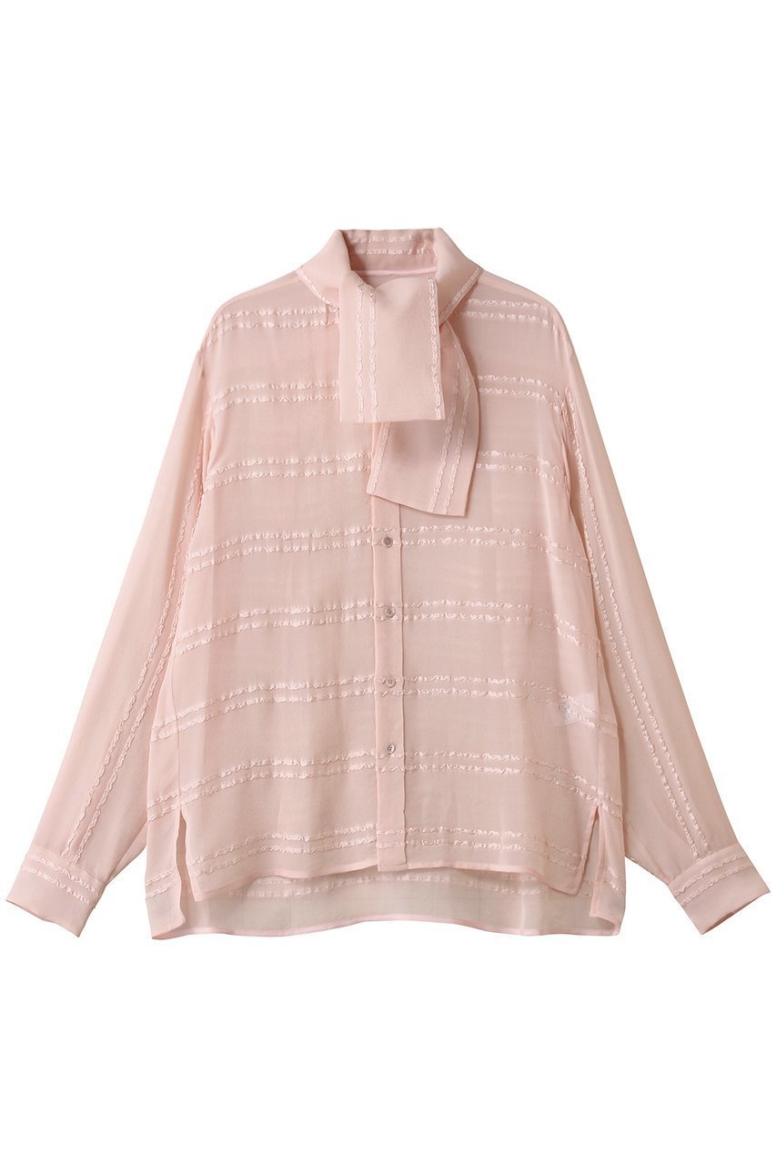 【ブラミンク/BLAMINK】のシルクフリルボウタイブラウス インテリア・キッズ・メンズ・レディースファッション・服の通販 founy(ファニー) 　ファッション　Fashion　レディースファッション　Fashion for Women　トップス・カットソー　Cut & Sew Tops　シャツ・ブラウス・オフィスカジュアル　Elegant Blouses & Button-Ups　2025年　2025　2025-2026秋冬・A/W　Autumn/Winter 2025–26 AW25–26　なめらか　Smooth, Silky Texture　シアー　Sheer, See-Through　シルク　Silk, 100% Silk　スリーブ　Sleeve, Long Sleeve / Short Sleeve　ファブリック　Fabric, Textile　フリル　Frill, Ruffle　ボーダー　Border, Stripe　ラグジュアリー　Luxury, Elegant　ロング　Long, Long-Length　A/W・秋冬　Autumn/Winter　ライトピンク|ID: prp329100004644434 ipo3291000000033510429