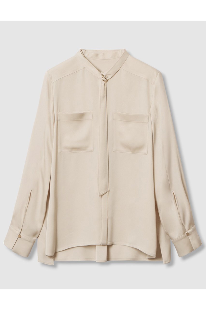 【アナイ/ANAYI】のストレッチサテンタイ付き ブラウス インテリア・キッズ・メンズ・レディースファッション・服の通販 founy(ファニー) 　ファッション　Fashion　レディースファッション　Fashion for Women　トップス・カットソー　Cut & Sew Tops　シャツ・ブラウス・オフィスカジュアル　Elegant Blouses & Button-Ups　2025年　2025　2025-2026秋冬・A/W　Autumn/Winter 2025–26 AW25–26　おすすめ　Recommended / Our Picks　サテン　Satin, Glossy Fabric　シンプル　Simple, Minimal　スタンド　Stand Collar, Upright Stand　ストレッチ　Stretch, Stretchy Fabric　スリット　Slit, Slit Detail　スリーブ　Sleeve, Long Sleeve / Short Sleeve　セットアップ　Set-Up, Coordinated Outfit　ダブル　Double, Double-Breasted　ポケット　Pocket, Pocket Detail　ロング　Long, Long-Length　エレガント 上品　Elegant　A/W・秋冬　Autumn/Winter　ベージュ|ID: prp329100004644437 ipo3291000000033510463