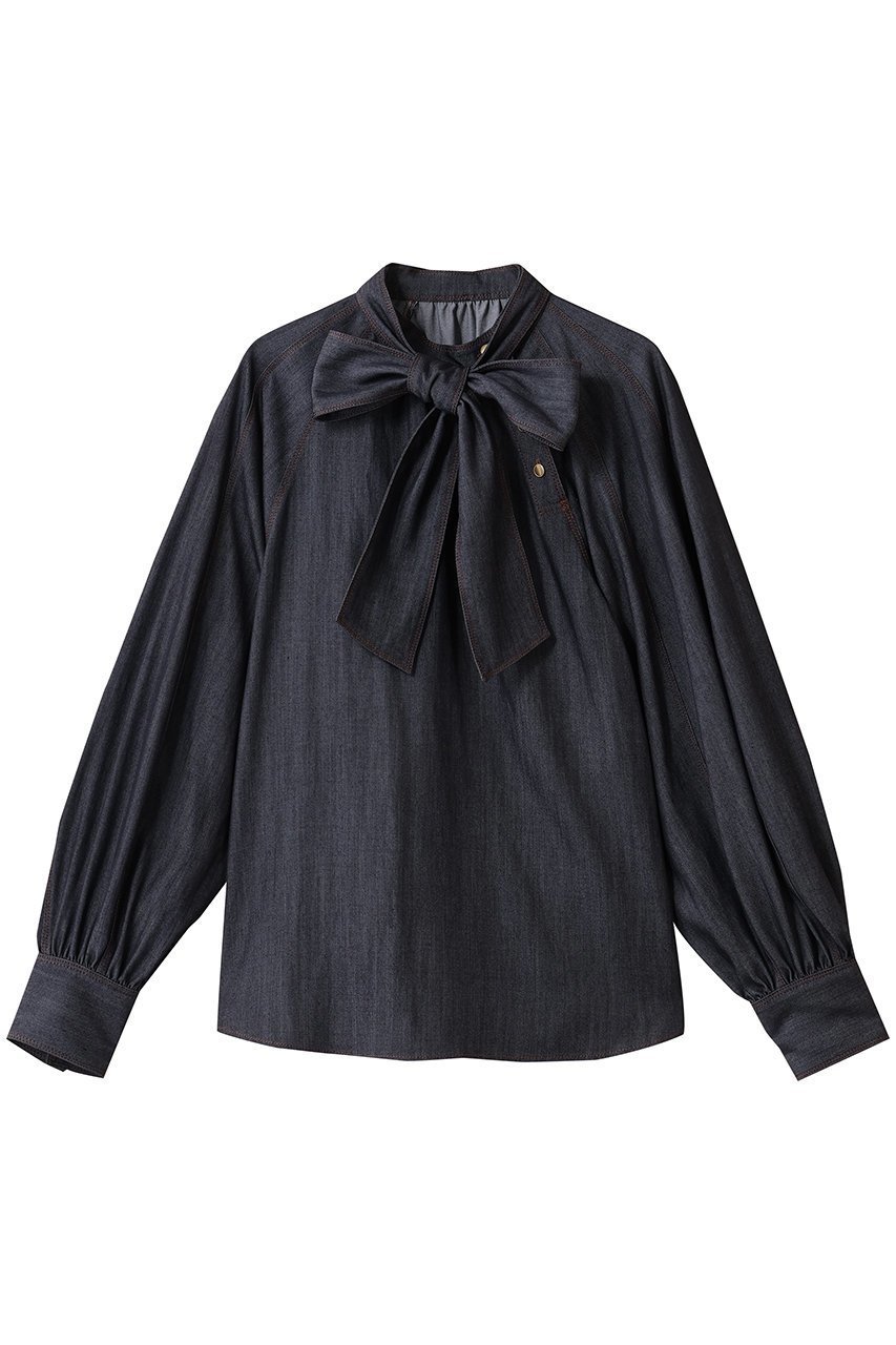 【アナイ/ANAYI】のライトデニムライクボウブラウス 人気、トレンドファッション・服の通販 founy(ファニー) 　ファッション　Fashion　レディースファッション　Fashion for Women　トップス・カットソー　Cut & Sew Tops　シャツ・ブラウス・オフィスカジュアル　Elegant Blouses & Button-Ups　2025年　2025　2025-2026秋冬・A/W　Autumn/Winter 2025–26 AW25–26　スタンド　Stand Collar, Upright Stand　ストレッチ　Stretch, Stretchy Fabric　スリーブ　Sleeve, Long Sleeve / Short Sleeve　デニム　Denim, Jeans Material　ドレープ　Drape, Draping Fabric　ロング　Long, Long-Length　A/W・秋冬　Autumn/Winter　 other-1|ID: prp329100004644438 ipo3291000000033510468