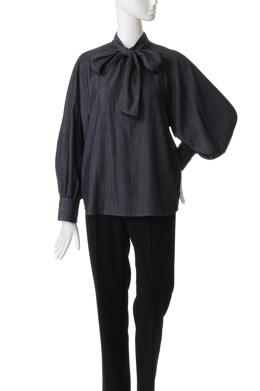 【アナイ/ANAYI】のライトデニムライクボウブラウス 人気、トレンドファッション・服の通販 founy(ファニー) 　ファッション　Fashion　レディースファッション　Fashion for Women　トップス・カットソー　Cut & Sew Tops　シャツ・ブラウス・オフィスカジュアル　Elegant Blouses & Button-Ups　2025年　2025　2025-2026秋冬・A/W　Autumn/Winter 2025–26 AW25–26　スタンド　Stand Collar, Upright Stand　ストレッチ　Stretch, Stretchy Fabric　スリーブ　Sleeve, Long Sleeve / Short Sleeve　デニム　Denim, Jeans Material　ドレープ　Drape, Draping Fabric　ロング　Long, Long-Length　A/W・秋冬　Autumn/Winter　other-2|ID: prp329100004644438 ipo3291000000033510471