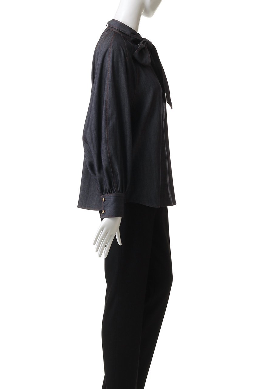 【アナイ/ANAYI】のライトデニムライクボウブラウス 人気、トレンドファッション・服の通販 founy(ファニー) 　ファッション　Fashion　レディースファッション　Fashion for Women　トップス・カットソー　Cut & Sew Tops　シャツ・ブラウス・オフィスカジュアル　Elegant Blouses & Button-Ups　2025年　2025　2025-2026秋冬・A/W　Autumn/Winter 2025–26 AW25–26　スタンド　Stand Collar, Upright Stand　ストレッチ　Stretch, Stretchy Fabric　スリーブ　Sleeve, Long Sleeve / Short Sleeve　デニム　Denim, Jeans Material　ドレープ　Drape, Draping Fabric　ロング　Long, Long-Length　A/W・秋冬　Autumn/Winter　other-3|ID: prp329100004644438 ipo3291000000033510473