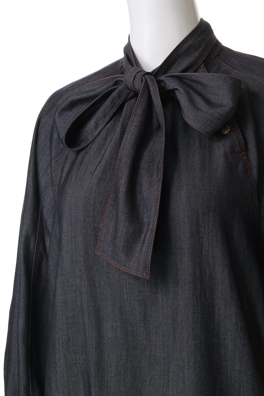 【アナイ/ANAYI】のライトデニムライクボウブラウス 人気、トレンドファッション・服の通販 founy(ファニー) 　ファッション　Fashion　レディースファッション　Fashion for Women　トップス・カットソー　Cut & Sew Tops　シャツ・ブラウス・オフィスカジュアル　Elegant Blouses & Button-Ups　2025年　2025　2025-2026秋冬・A/W　Autumn/Winter 2025–26 AW25–26　スタンド　Stand Collar, Upright Stand　ストレッチ　Stretch, Stretchy Fabric　スリーブ　Sleeve, Long Sleeve / Short Sleeve　デニム　Denim, Jeans Material　ドレープ　Drape, Draping Fabric　ロング　Long, Long-Length　A/W・秋冬　Autumn/Winter　other-5|ID: prp329100004644438 ipo3291000000033510476