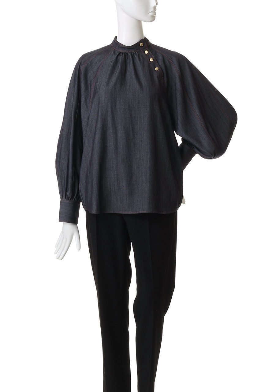 【アナイ/ANAYI】のライトデニムライクボウブラウス 人気、トレンドファッション・服の通販 founy(ファニー) 　ファッション　Fashion　レディースファッション　Fashion for Women　トップス・カットソー　Cut & Sew Tops　シャツ・ブラウス・オフィスカジュアル　Elegant Blouses & Button-Ups　2025年　2025　2025-2026秋冬・A/W　Autumn/Winter 2025–26 AW25–26　スタンド　Stand Collar, Upright Stand　ストレッチ　Stretch, Stretchy Fabric　スリーブ　Sleeve, Long Sleeve / Short Sleeve　デニム　Denim, Jeans Material　ドレープ　Drape, Draping Fabric　ロング　Long, Long-Length　A/W・秋冬　Autumn/Winter　other-6|ID: prp329100004644438 ipo3291000000033510477