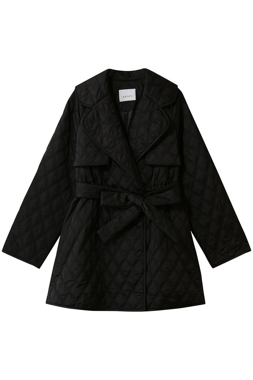 【アナイ/ANAYI】のキルティングテーラードロストコート インテリア・キッズ・メンズ・レディースファッション・服の通販 founy(ファニー) ファッション Fashion レディースファッション Fashion for Women アウター Coat / Outerwear Collection コート・ロングコート・ピーコート Long Coats, Peacoats & More キルティング Quilted, Quilting キルト Quilt, Quilted Fabric サテン Satin, Glossy Fabric シェイプ Shape, Slim Fit ショート Short, Short Length ダブル Double, Double-Breasted ドット Polka Dot, Dot Pattern フラップ Flap, Flap Pocket フロント Front, Front Design 防寒 Cold Protection, Winter-Ready モダン Modern, Contemporary モチーフ Motif, Design Theme リボン Ribbon, Bow リラックス Relax, Relaxed Fit ブラック|ID: prp329100004644449 ipo3291000000034836227