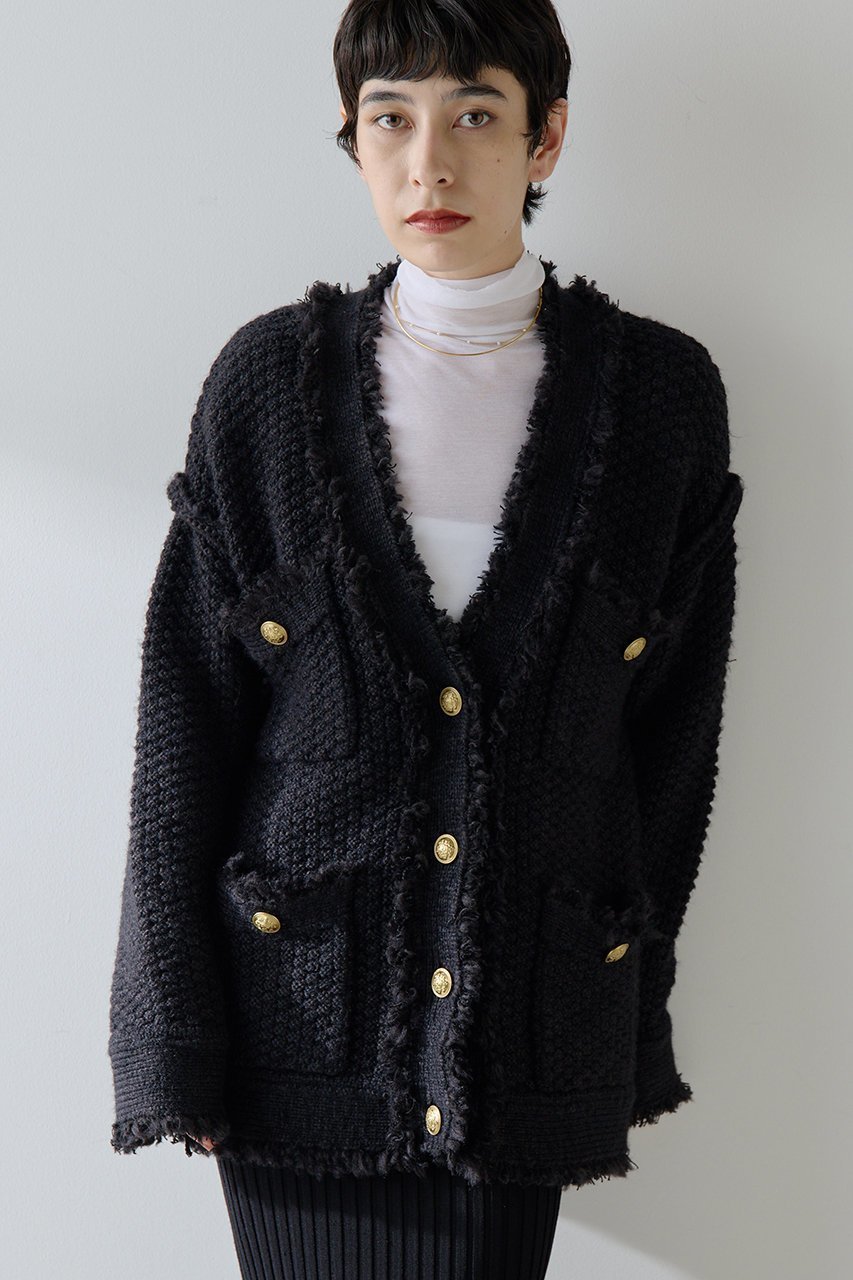 【ウィムガゼット/Whim Gazette】のミックスヤーンニットツイードジャケット インテリア・キッズ・メンズ・レディースファッション・服の通販 founy(ファニー) 　ファッション　Fashion　レディースファッション　Fashion for Women　アウター　Coat / Outerwear Collection　レディースジャケット・軽アウター　Jackets　アクリル　Acrylic Material　カーディガン　Cardigan, Knitwear　クラシカル　Classical, Vintage-Inspired　ジャケット　Jacket, Outerwear　ツイード　Twill, Twill Weave　フリンジ　Fringe, Tassel　ミックス　Mix, Mixed Style　メタル　Metal, Metal Parts　羽織　Haori, Light Jacket　ブラック|ID: prp329100004644461 ipo3291000000035828354