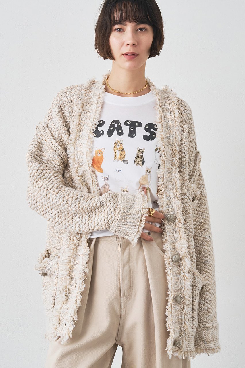 【ウィムガゼット/Whim Gazette】のミックスヤーンニットツイードジャケット インテリア・キッズ・メンズ・レディースファッション・服の通販 founy(ファニー) 　ファッション　Fashion　レディースファッション　Fashion for Women　アウター　Coat / Outerwear Collection　レディースジャケット・軽アウター　Jackets　アクリル　Acrylic Material　カーディガン　Cardigan, Knitwear　クラシカル　Classical, Vintage-Inspired　ジャケット　Jacket, Outerwear　ツイード　Twill, Twill Weave　フリンジ　Fringe, Tassel　ミックス　Mix, Mixed Style　メタル　Metal, Metal Parts　羽織　Haori, Light Jacket　ベージュ|ID: prp329100004644461 ipo3291000000035828357